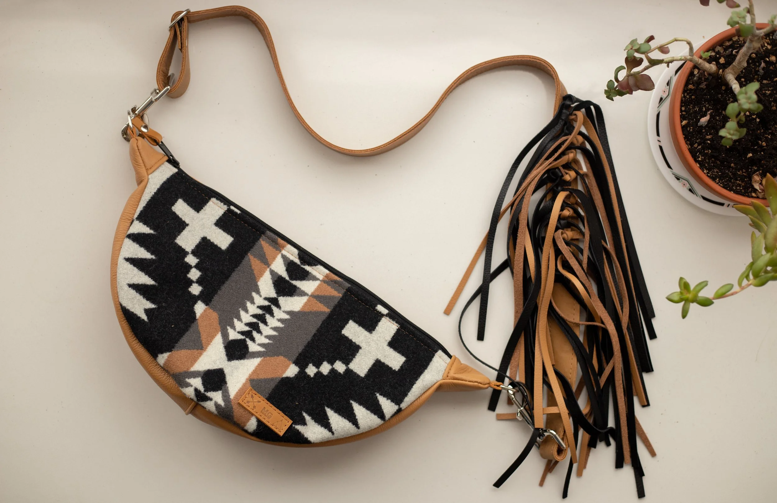 AVAILABLE - Slouchy Sling Bag in Spyder Rock Pendleton Wool with Fringe Strap