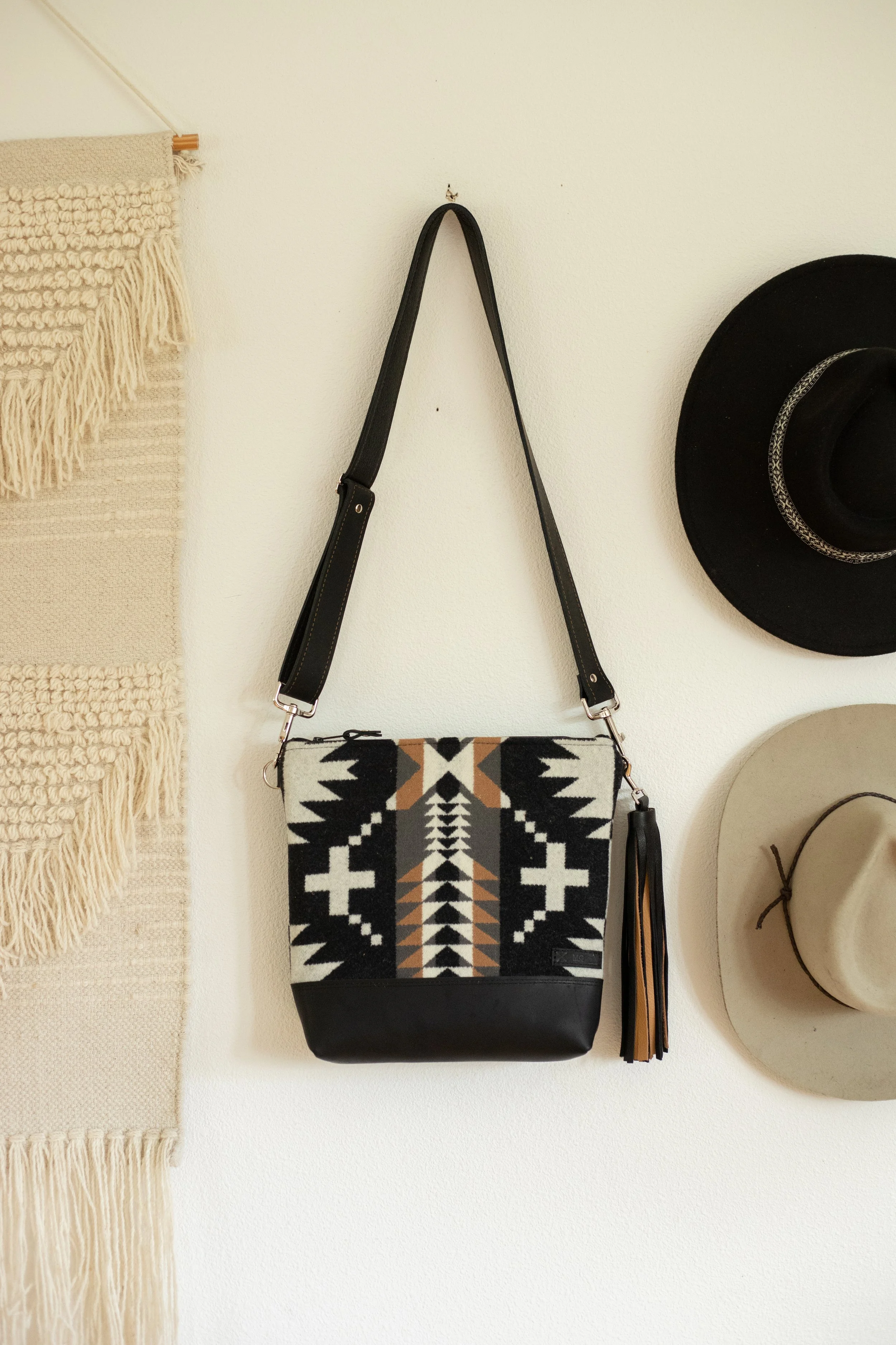 Reserved Custom Bag - Katrina - Leather Bottom Purse in Spyder Rock Pendleton Wool and Black Leather