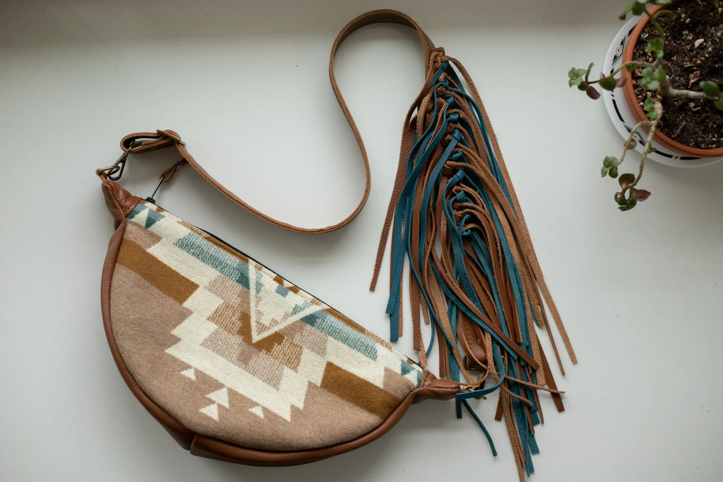 AVAILABLE - Slouchy Sling Bag in Mission Trails Pendleton Wool with Fringe Strap
