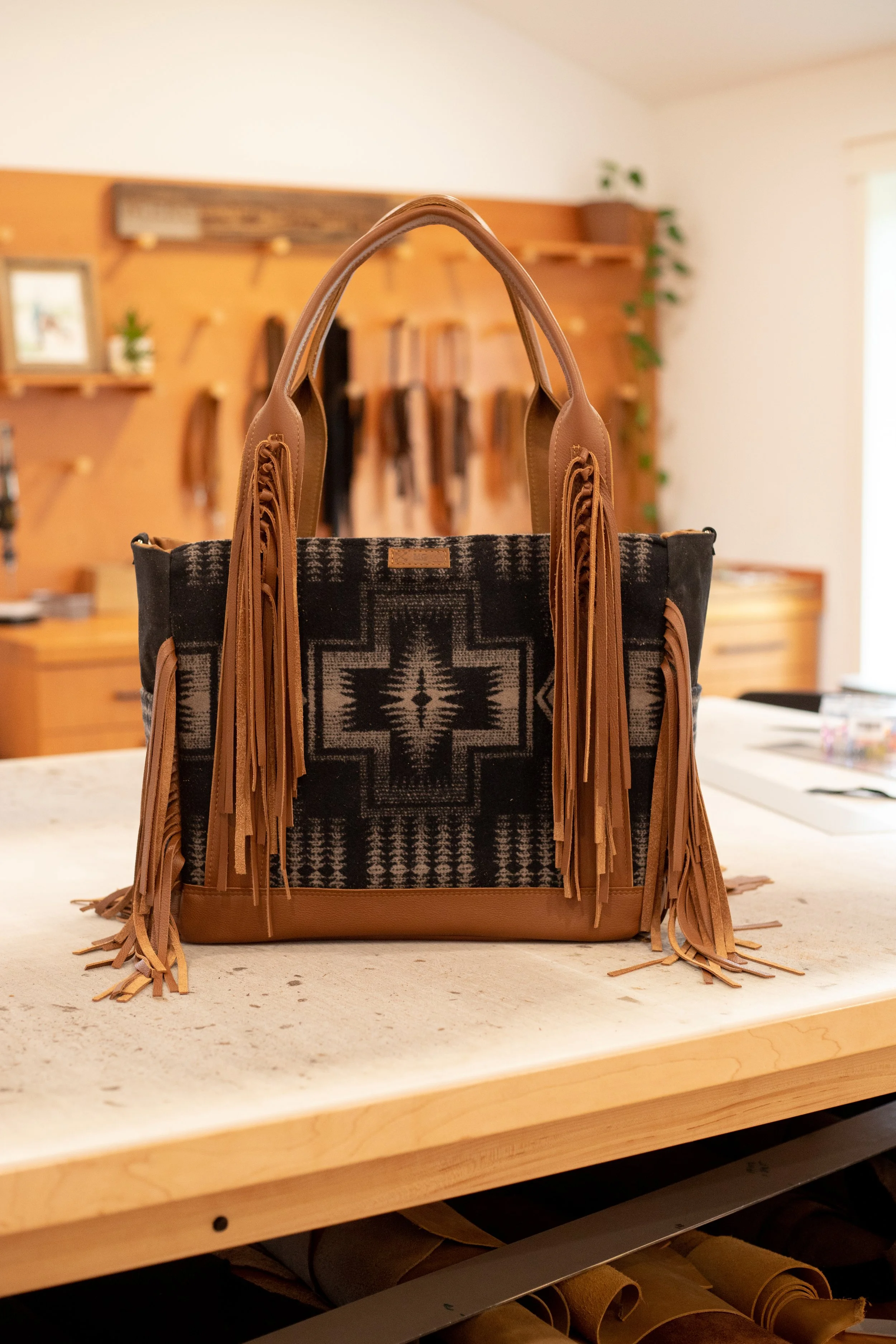 Custom Reserved Bag - Cold Cactus - Carry On Tote Bag in Black Harding  Pendleton + Oak Tan Leather