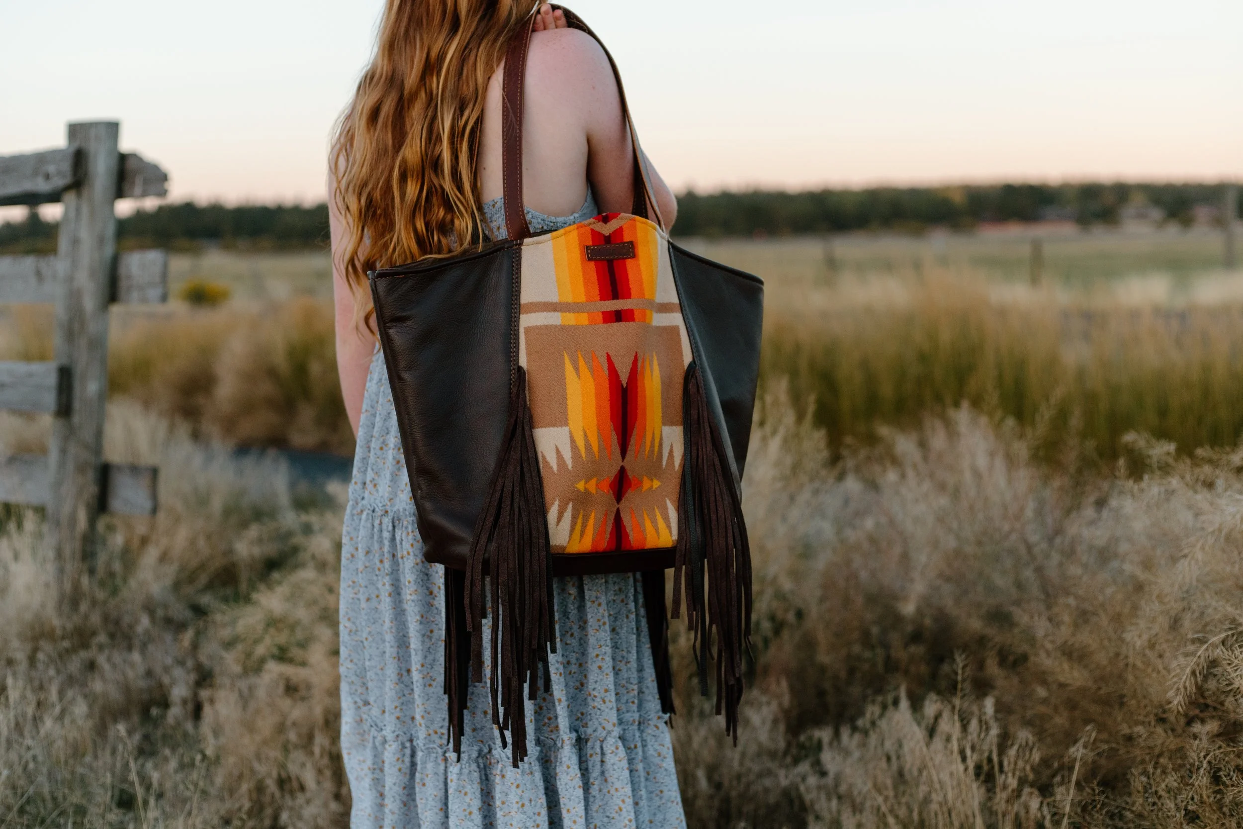 Large Fringe Tote in Oxford Bridge Creek Pendleton Wool with Black Leather (Copy)