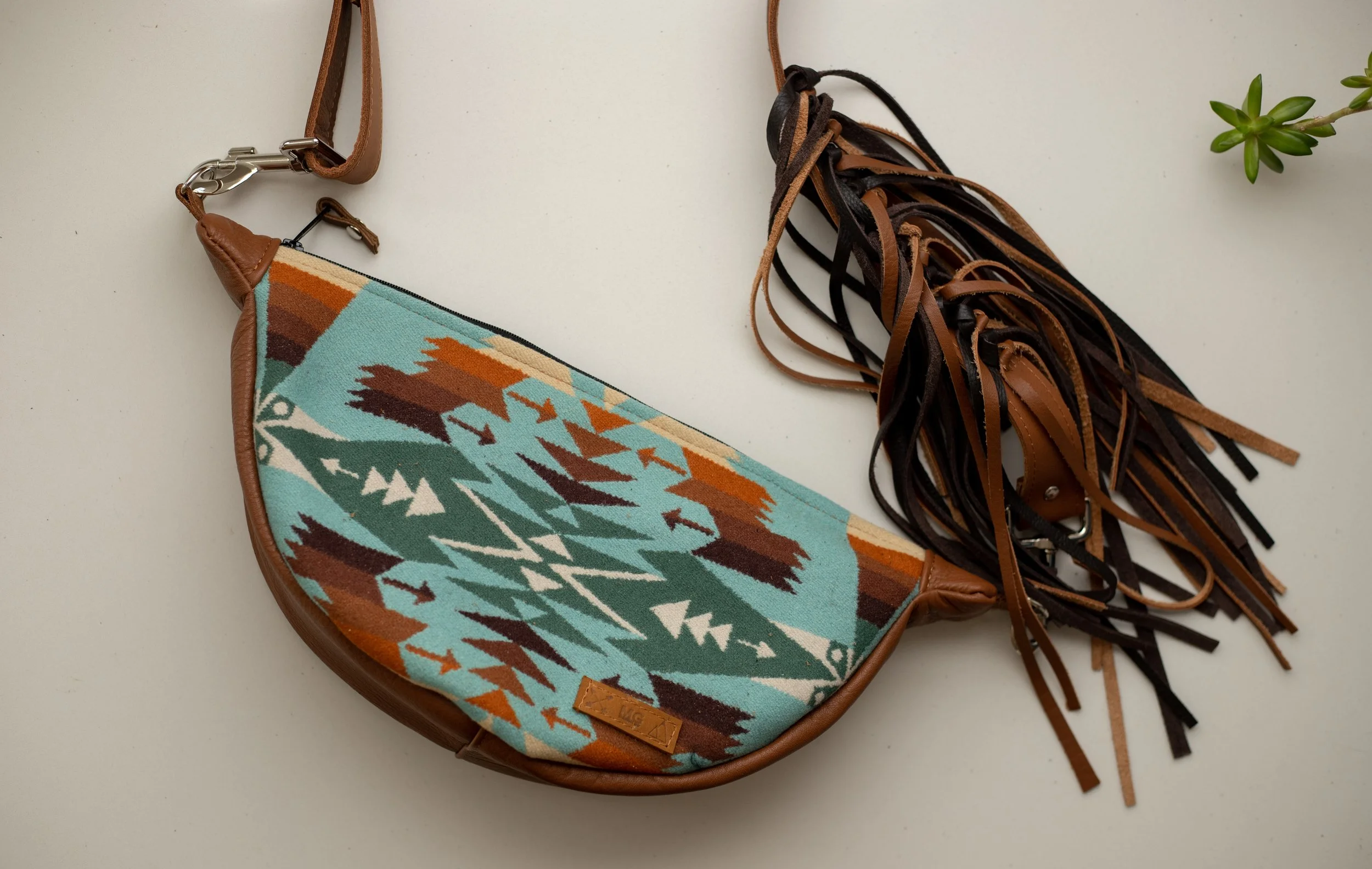 Custom Reserved Order - Natalie   - Slouchy Sling Bag in Tucson Aqua Pendleton Wool  with Fringe Strap