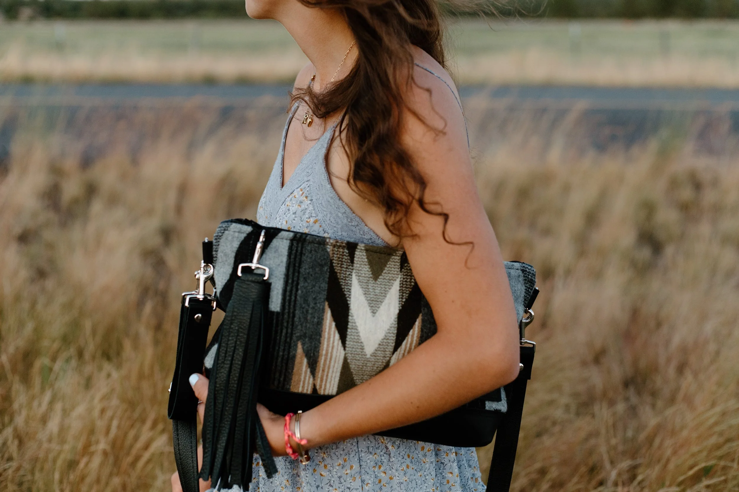 Leather Bottom Clutch Crossbody in Tumalo Ridge Pendleton Wool + Black Leather