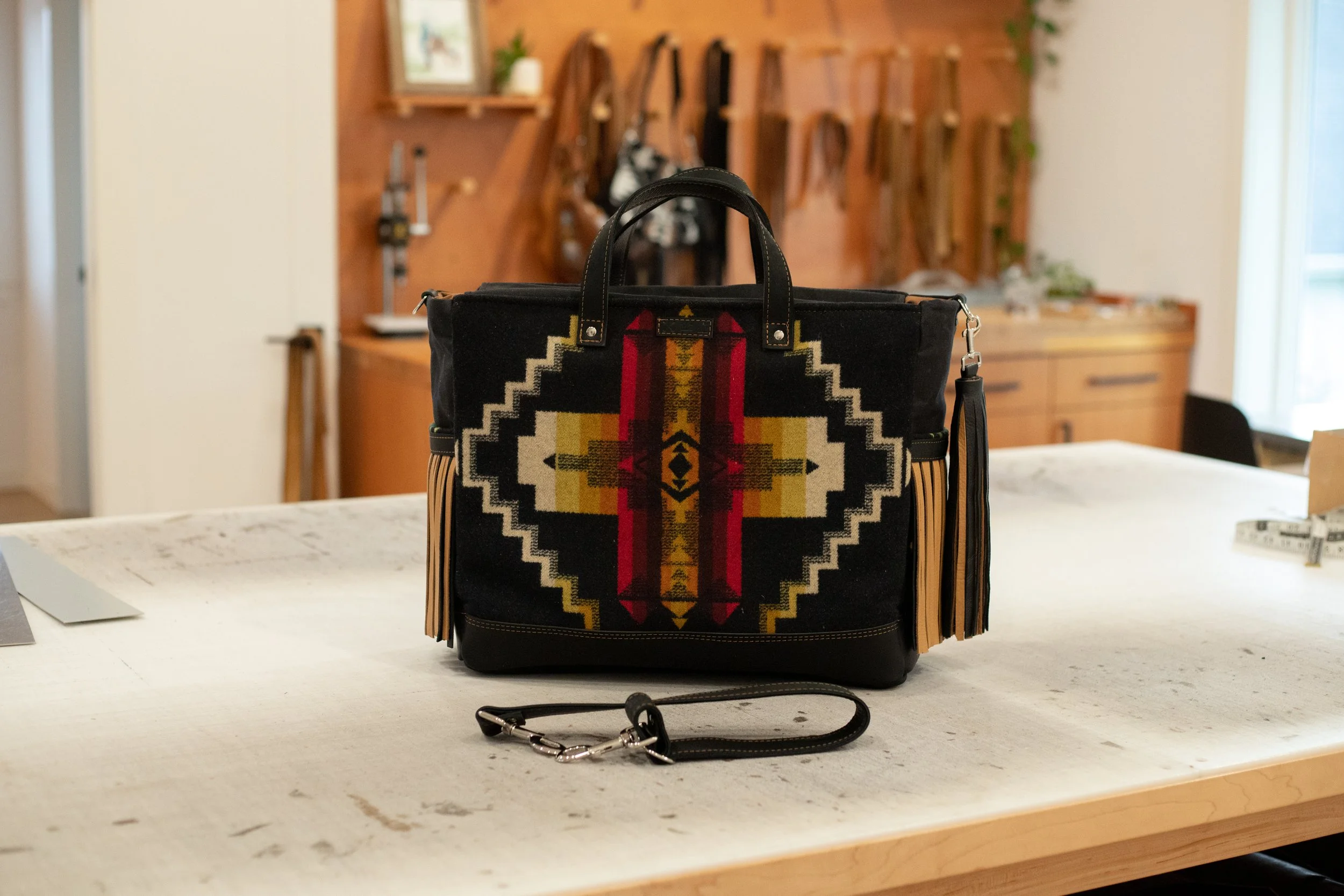 Custom Reserved Bag -Cassidy  - Diaper Bag in Four Corners Pendleton + Black Leather
