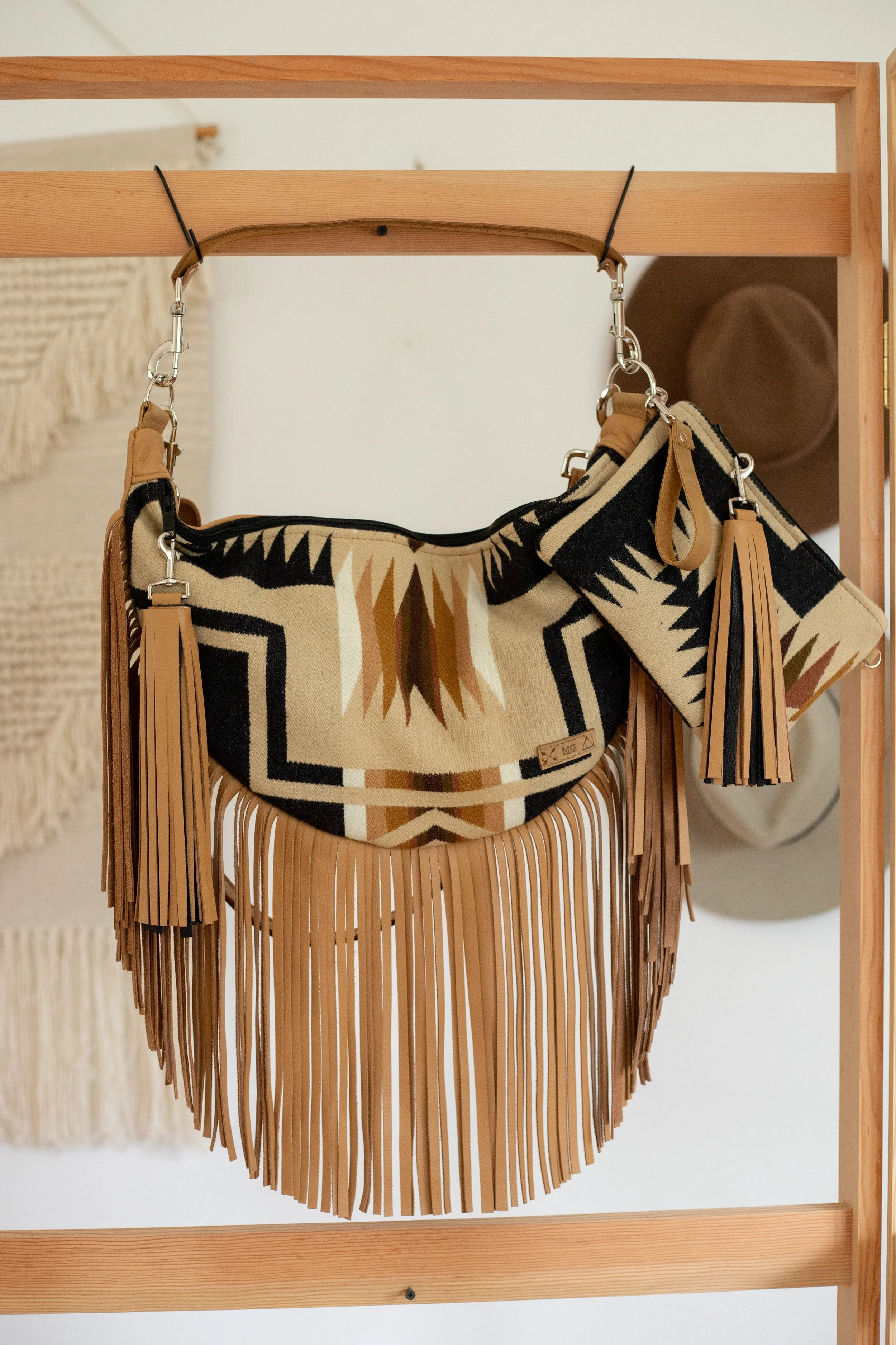 CUSTOM RESERVED BAG - Audrey  - XL Slouchy Sling Bag with Fringe Along Bottom in Oxford Harding Pendleton Wool