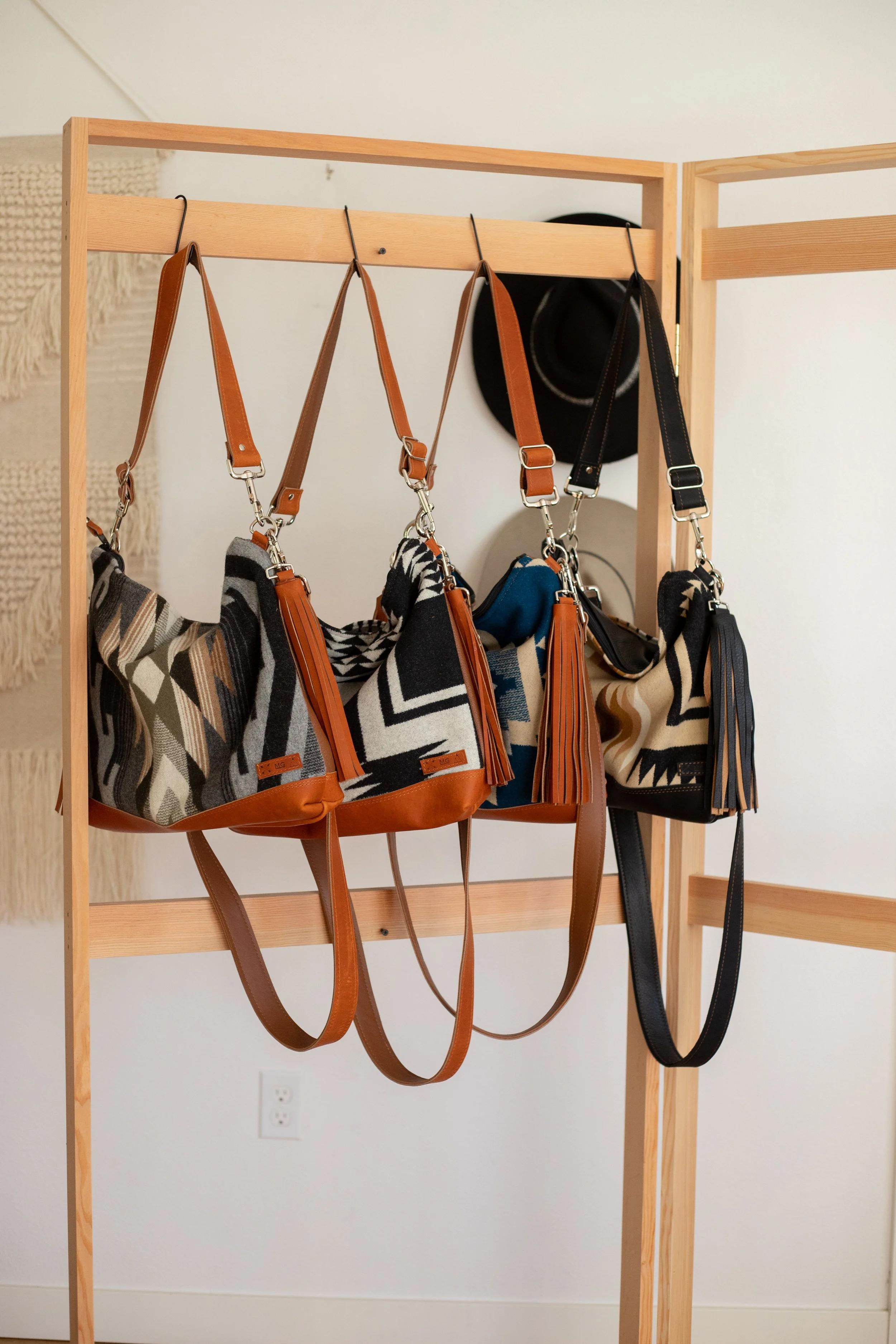 Reserved Order - Shelley -  (4)  XL Slouchy Leather Bottom Bags in Pendleton Wool with Leather