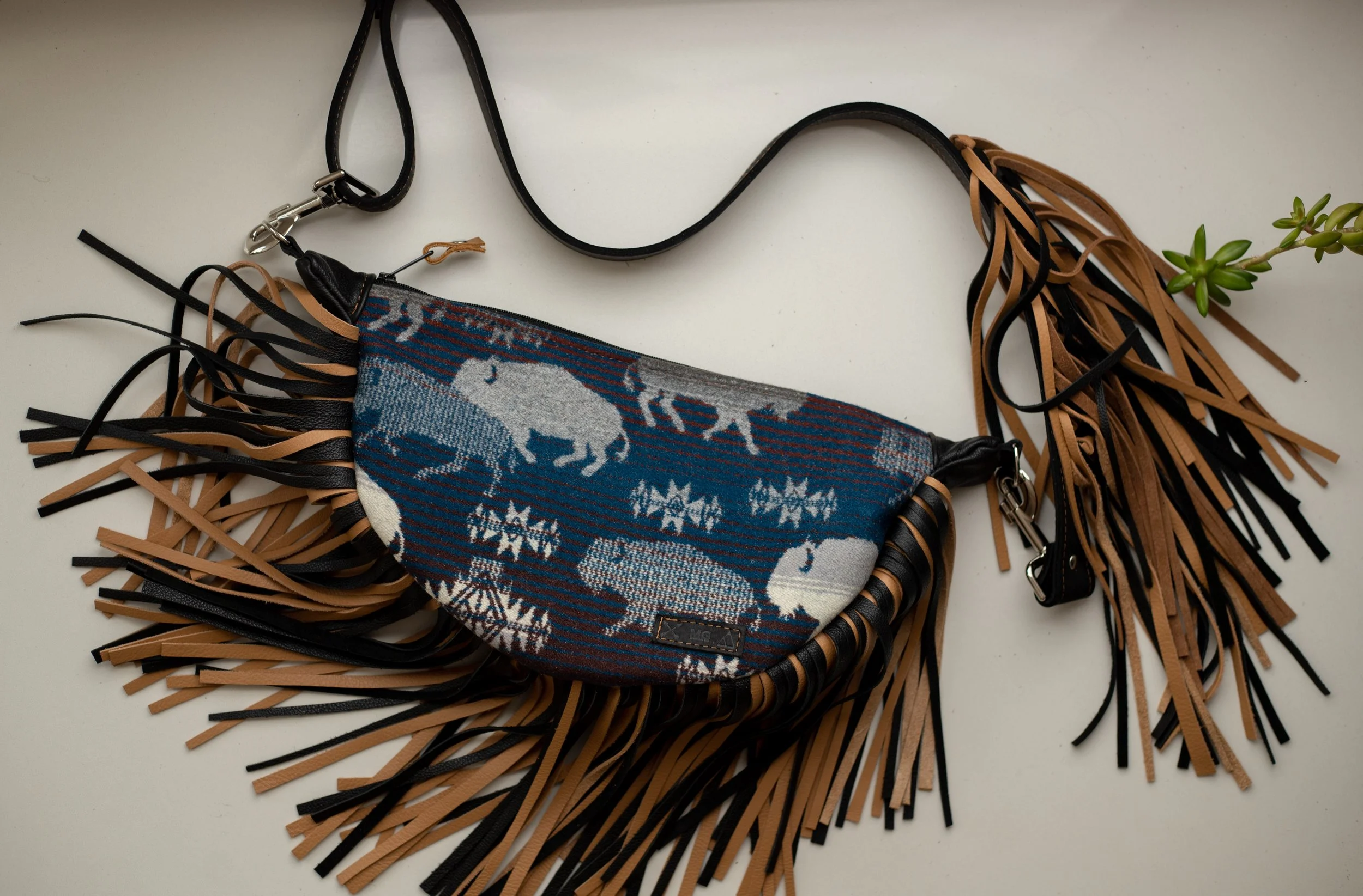 Custom Reserved Order - Natalie   - Slouchy Sling Bag in Land of Buffalo Pendleton Wool  with Fringe