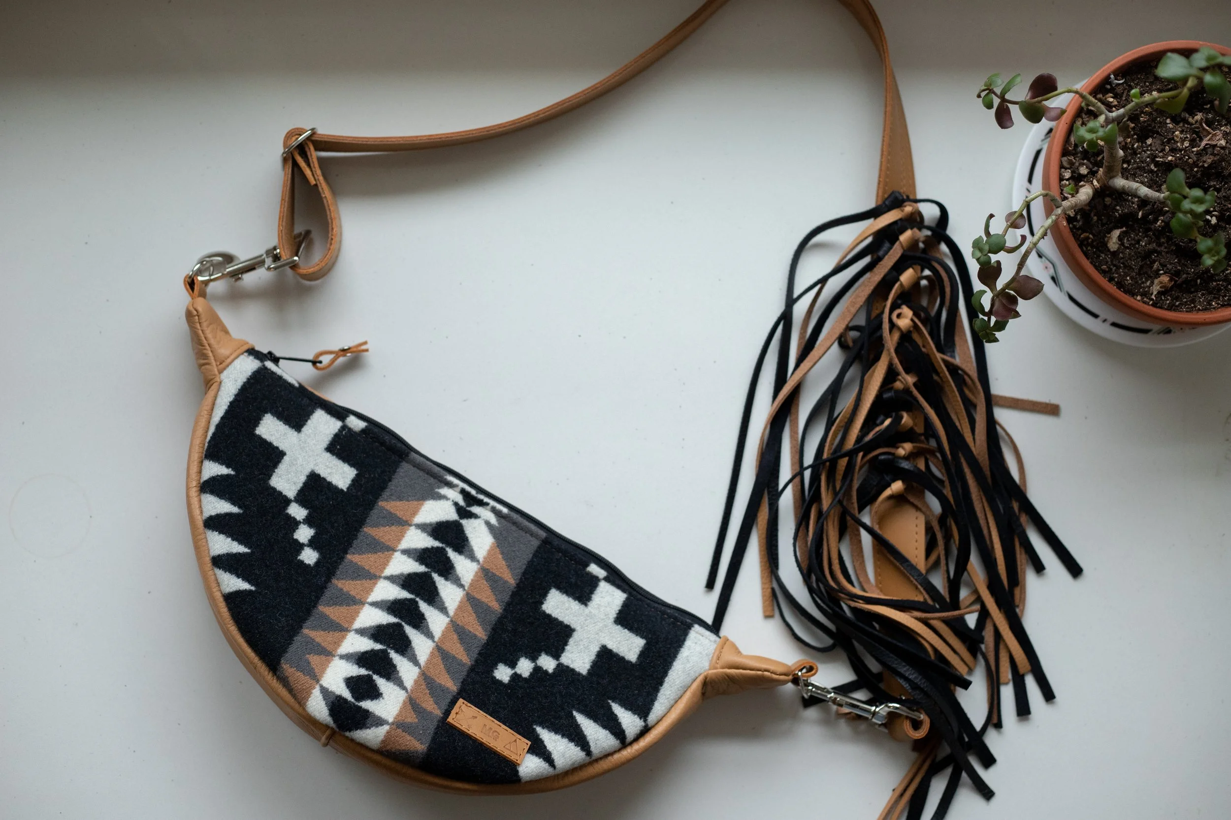 AVAILABLE - Slouchy Sling Bag in Spyder Rock Pendleton Wool with Fringe Strap