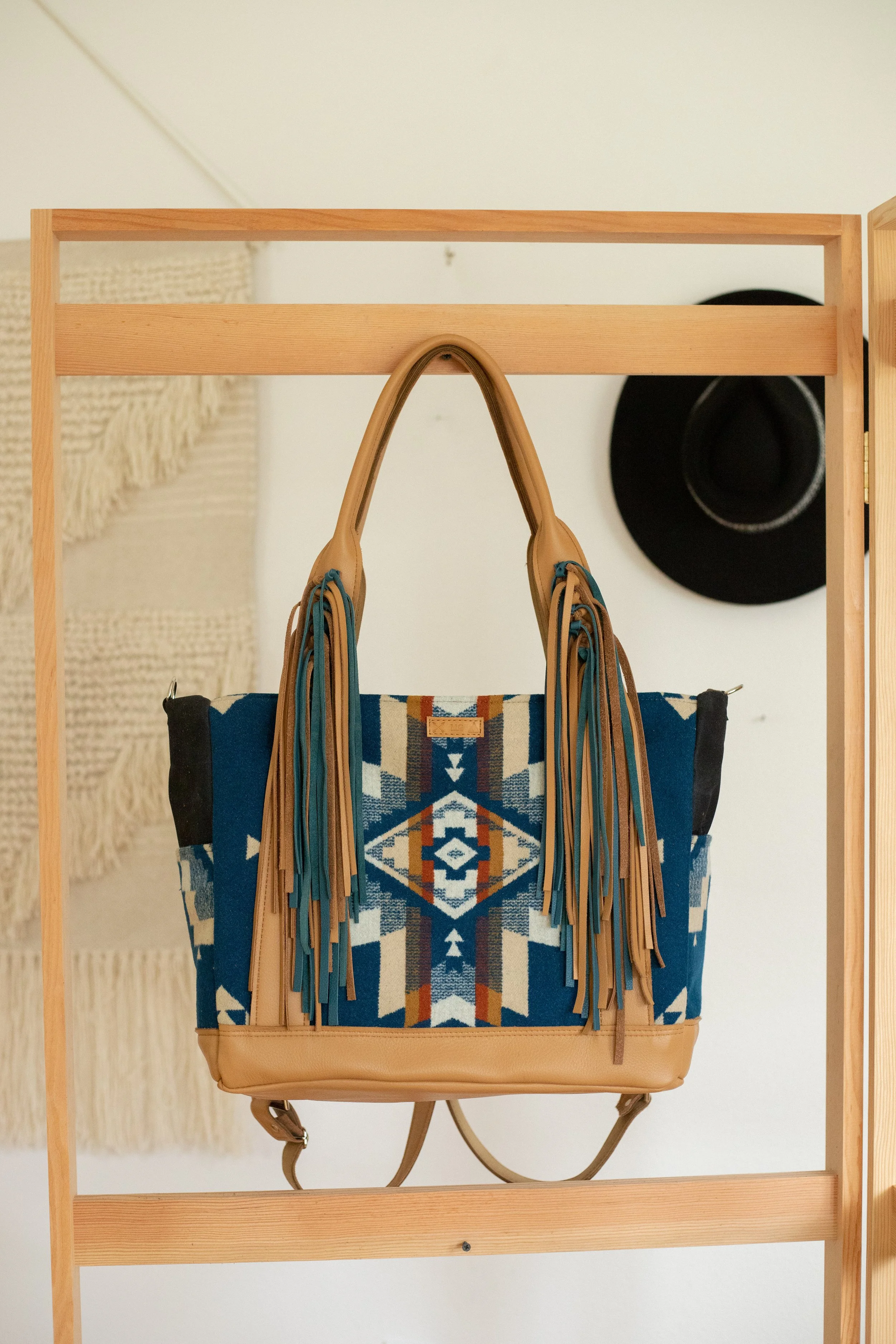 Custom Reserved Bag - Elizabeth - Diaper Bag Bag in Rock Point Navy  Pendleton + Caramel Leather