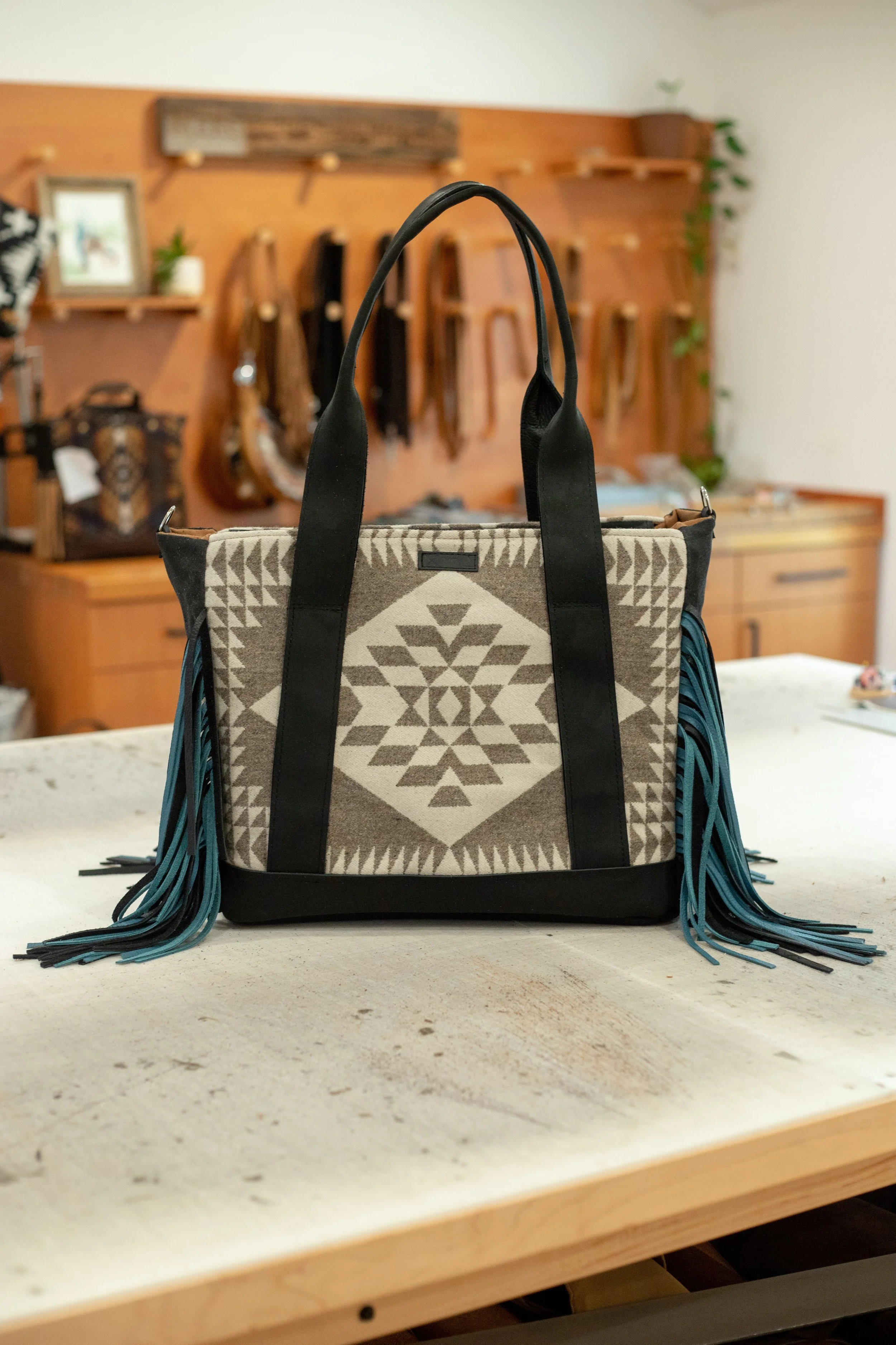 Custom Reserved Bag - Alyssa - Tote Bag in Basket Weaver  Pendleton + Black Leather