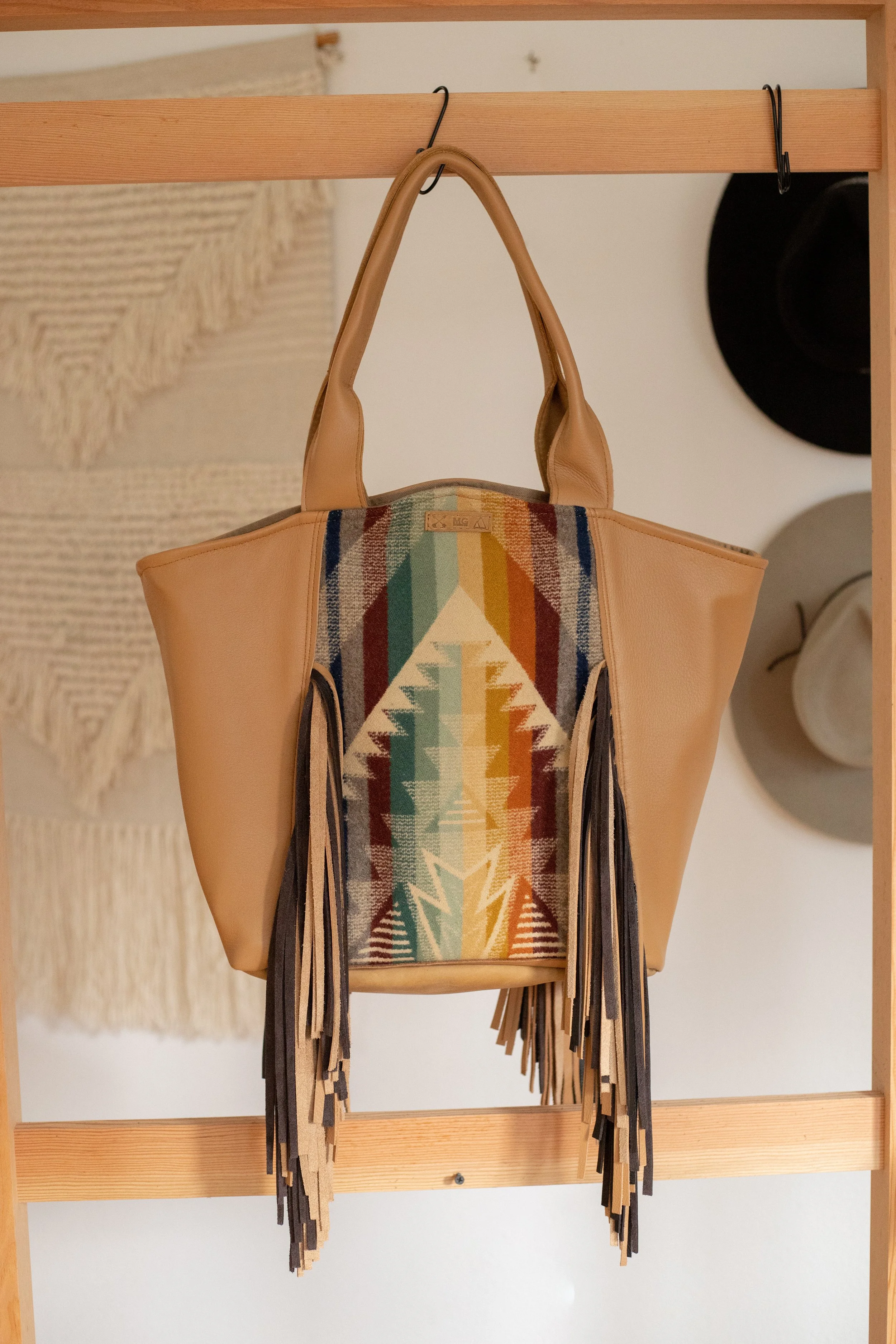CUSTOM RESERVED LISTING - Natasha -  Large Fringe Tote in Summerland Pendleton Wool with Caramel Leather