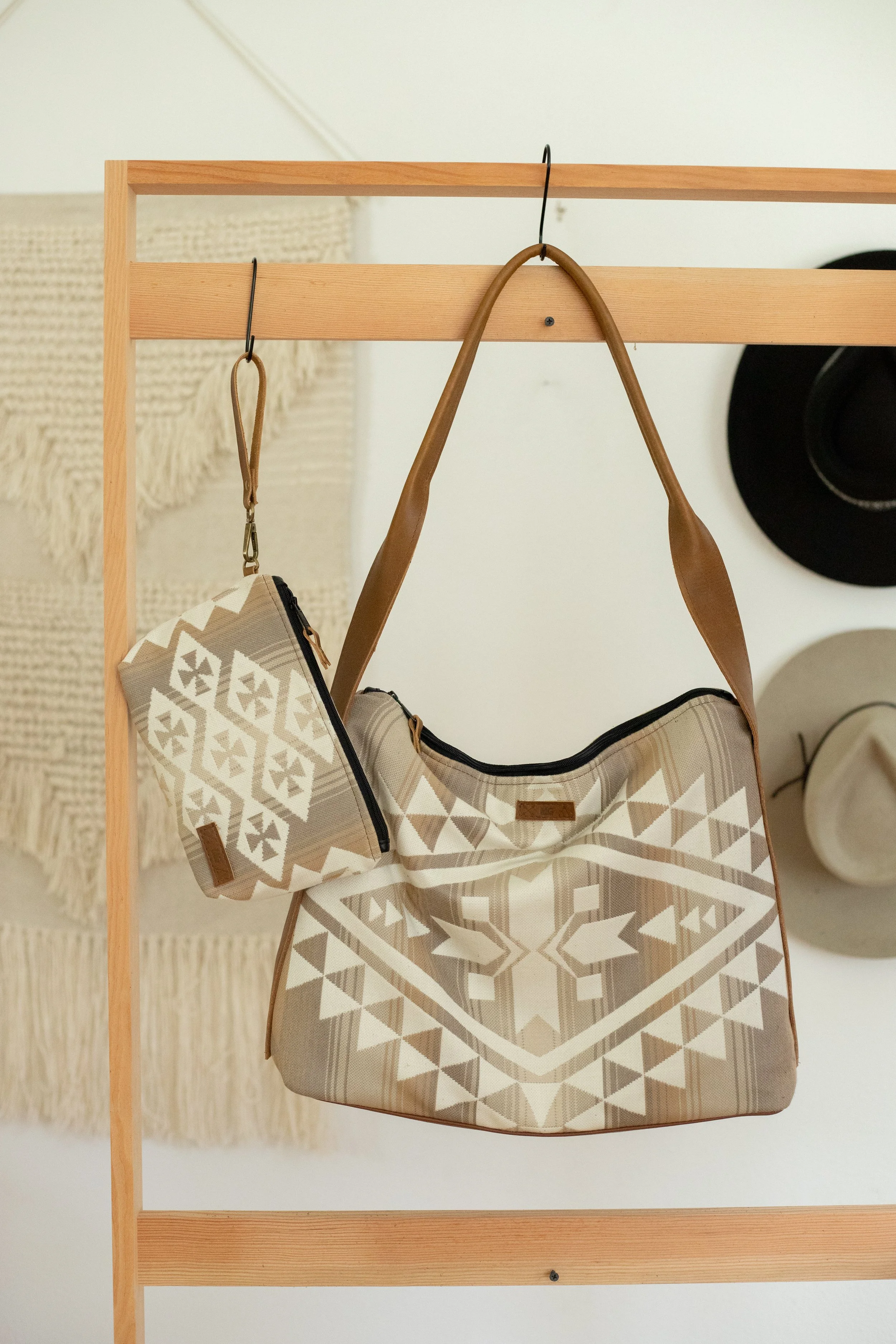 RESERVED CUSTOM ORDER - opie3184 - Large Shoulder Tote in Canyonland Ivory Pendleton Wool + Sunbrella Collaboration Fabric with Fringed Strap (Copy)