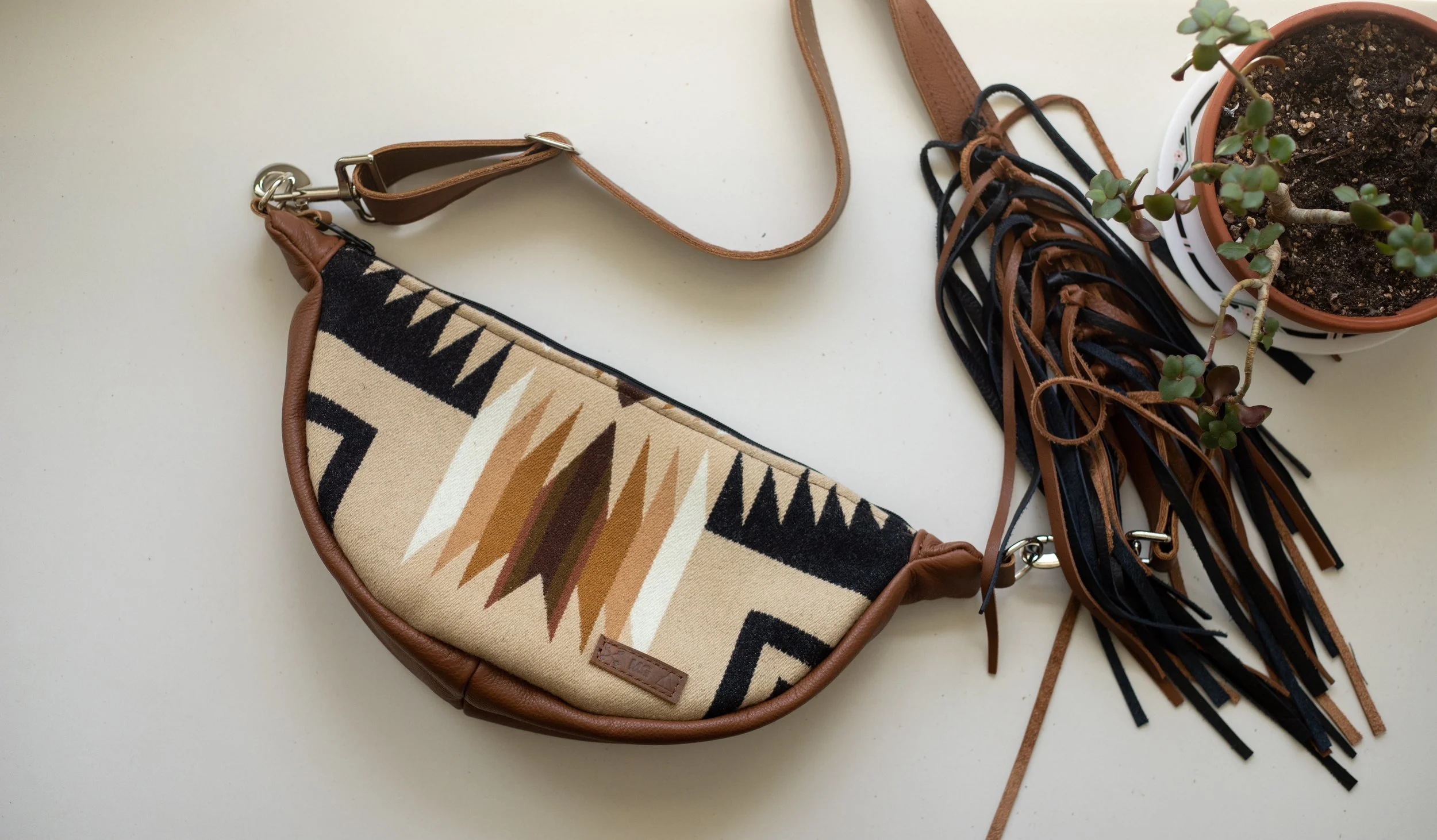 Slouchy Sling Bag in Oxford Harding Pendleton Wool with Fringe Strap