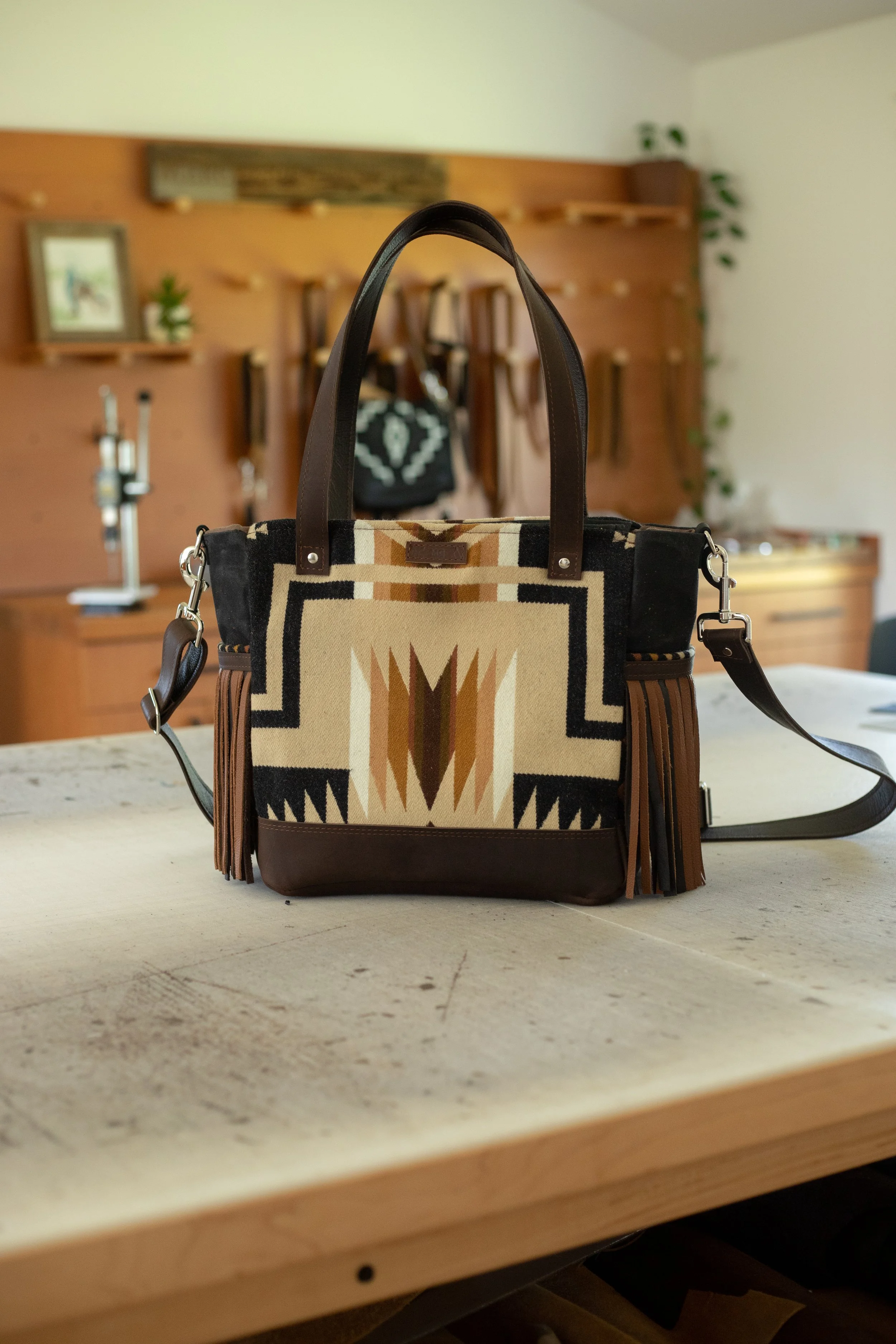 Custom Reserved Order - Kylie - Small Tote in Oxford Harding Pendleton Wool + Brown Leather