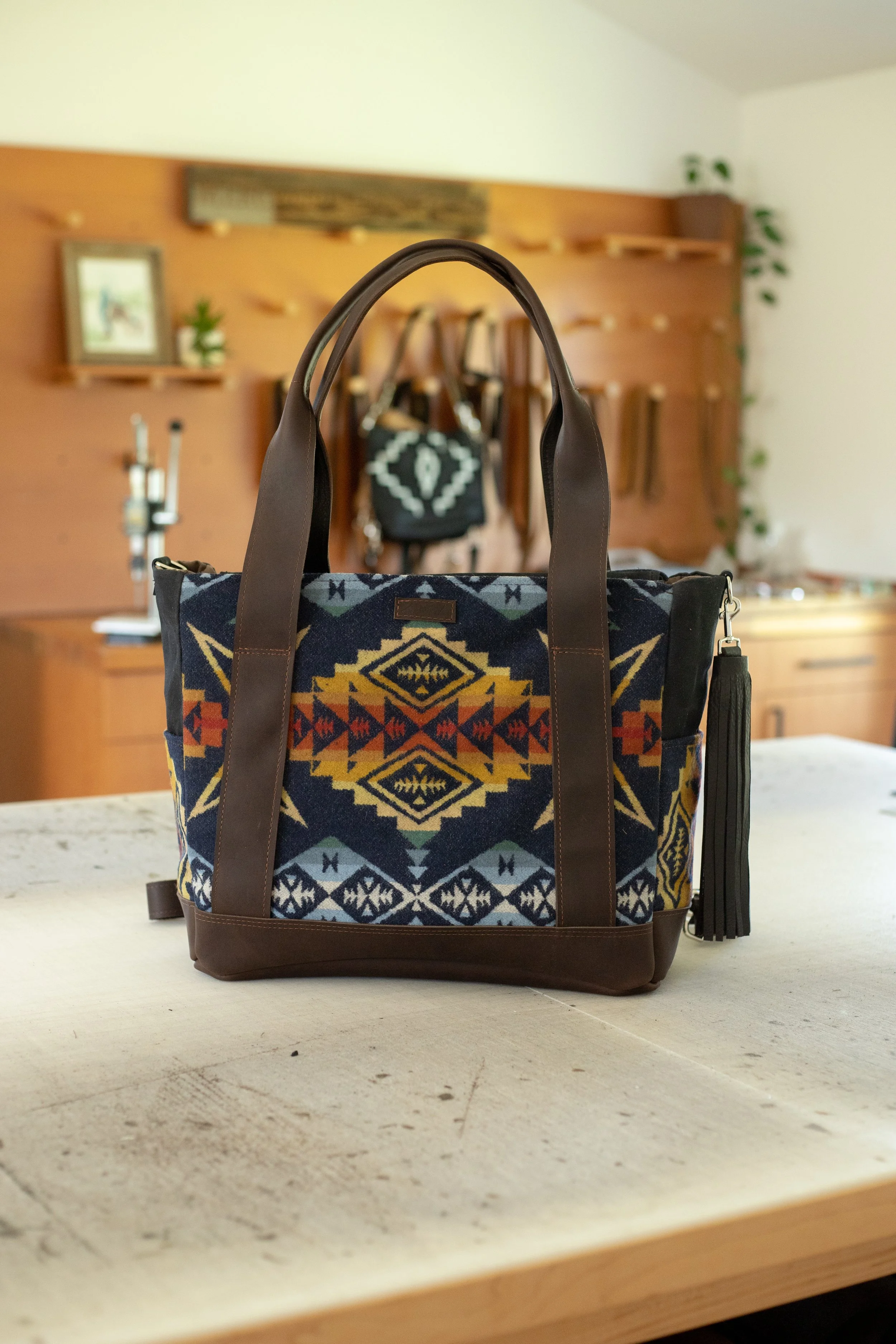 Custom Reserved Bag - Mrs. Joseph  -  Large Tote in Pinto Mountain Pendleton + Brown Leather