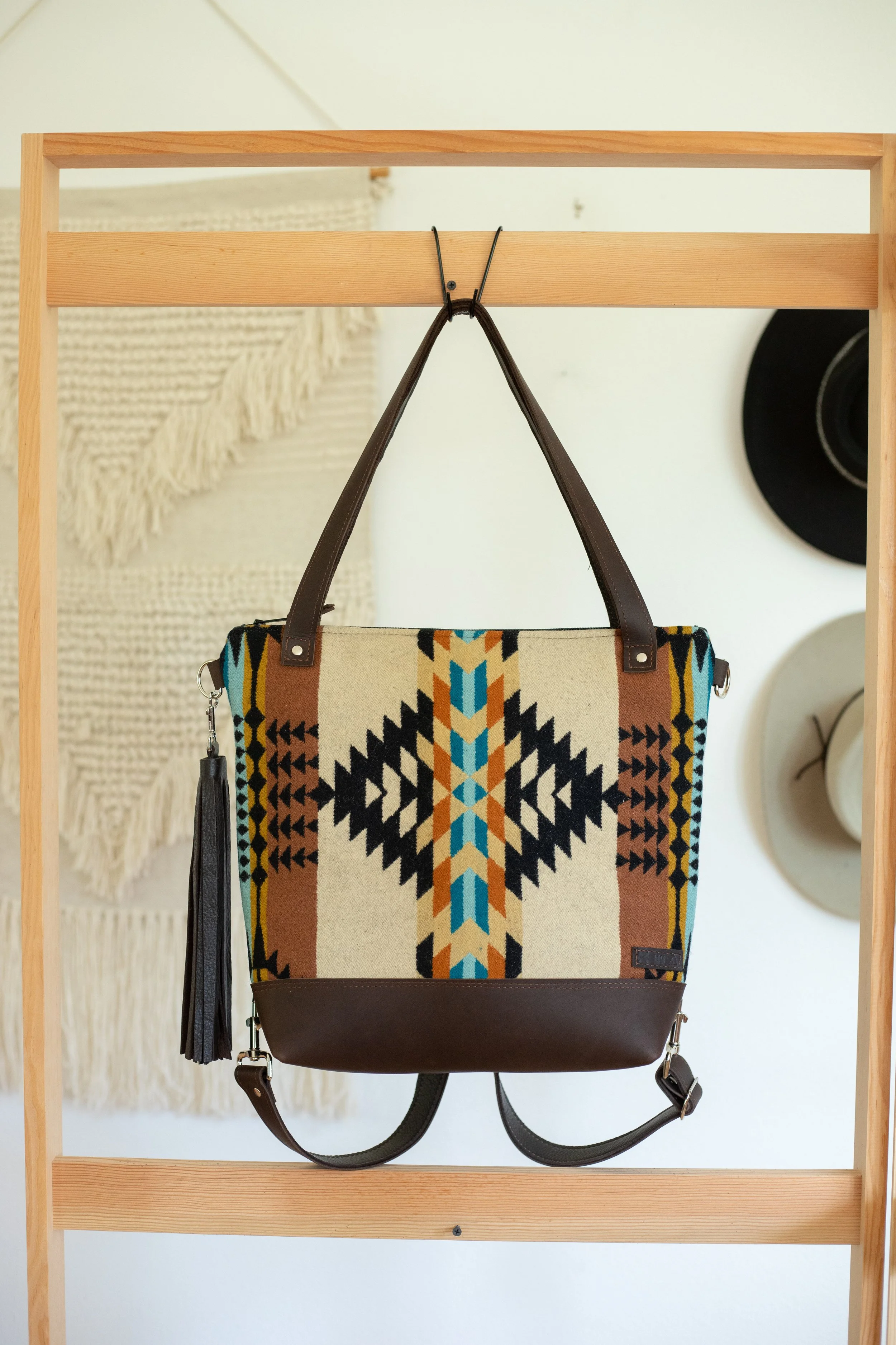 RESERVED CUSTOM ORDER - Ryann  - Everyday Tote in Tan Rancho Arroyo Pendleton Wool with Brown Leather
