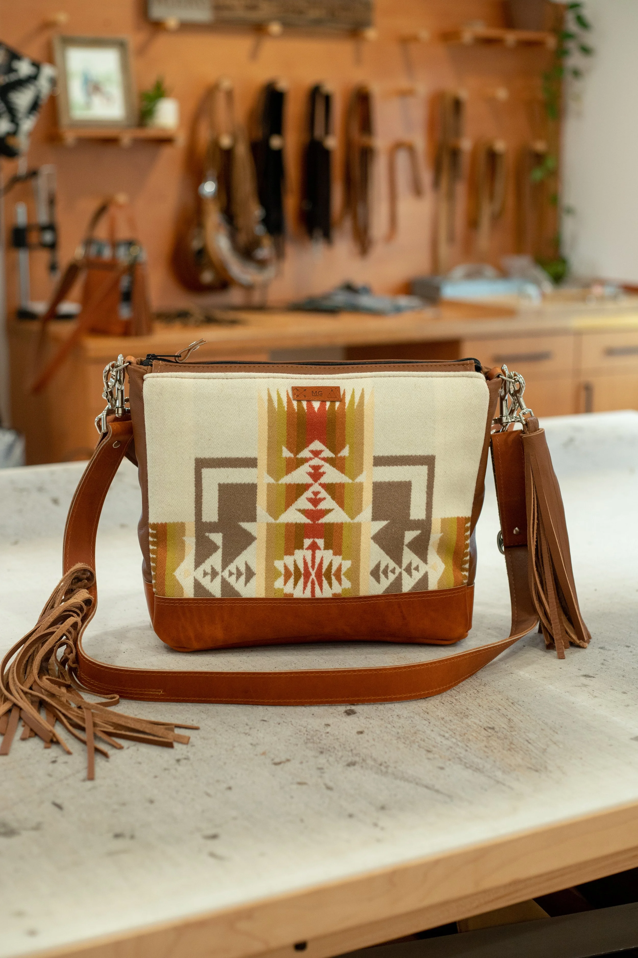 Reserved Custom Bag - Lindsey -  Shoulder Tote in Chief Joseph Pendleton Wool + Cognac Leather