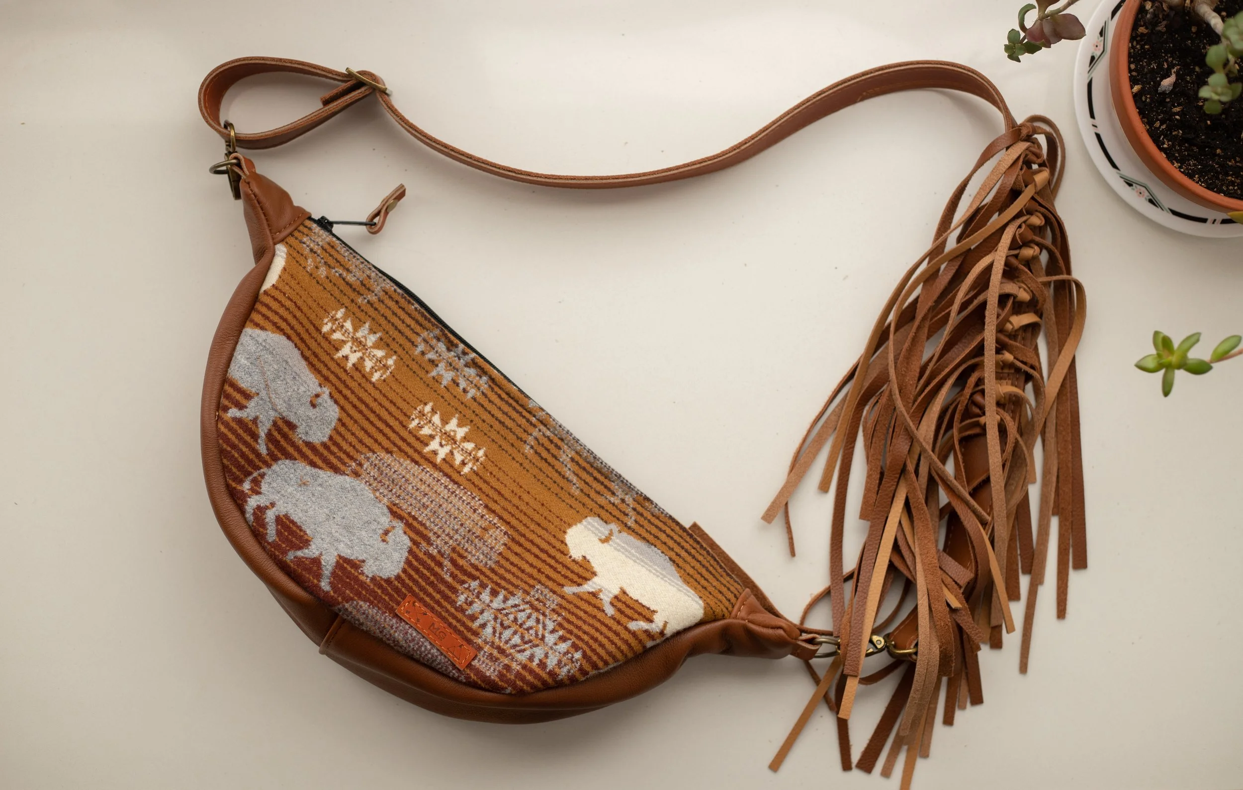 AVAILABLE - Slouchy Sling Bag in Pilot Rock  Pendleton Wool with Fringe Strap (Copy)