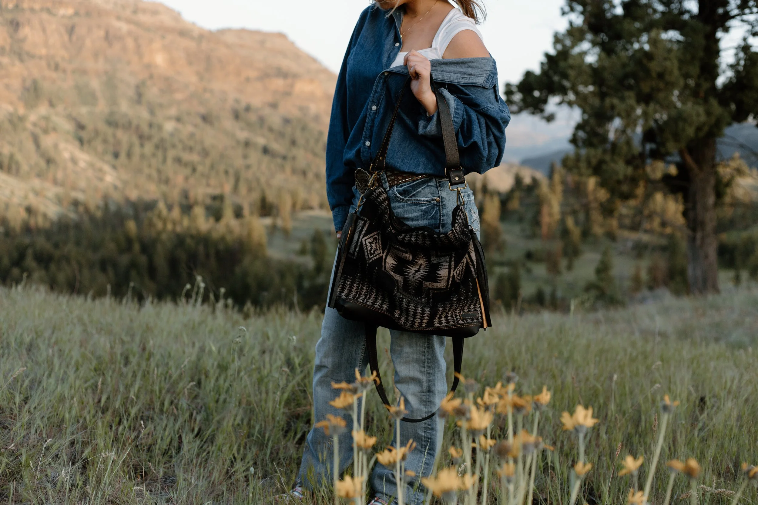 XL Slouchy Bag in Harding Star Pendleton Wool with Brown Leather