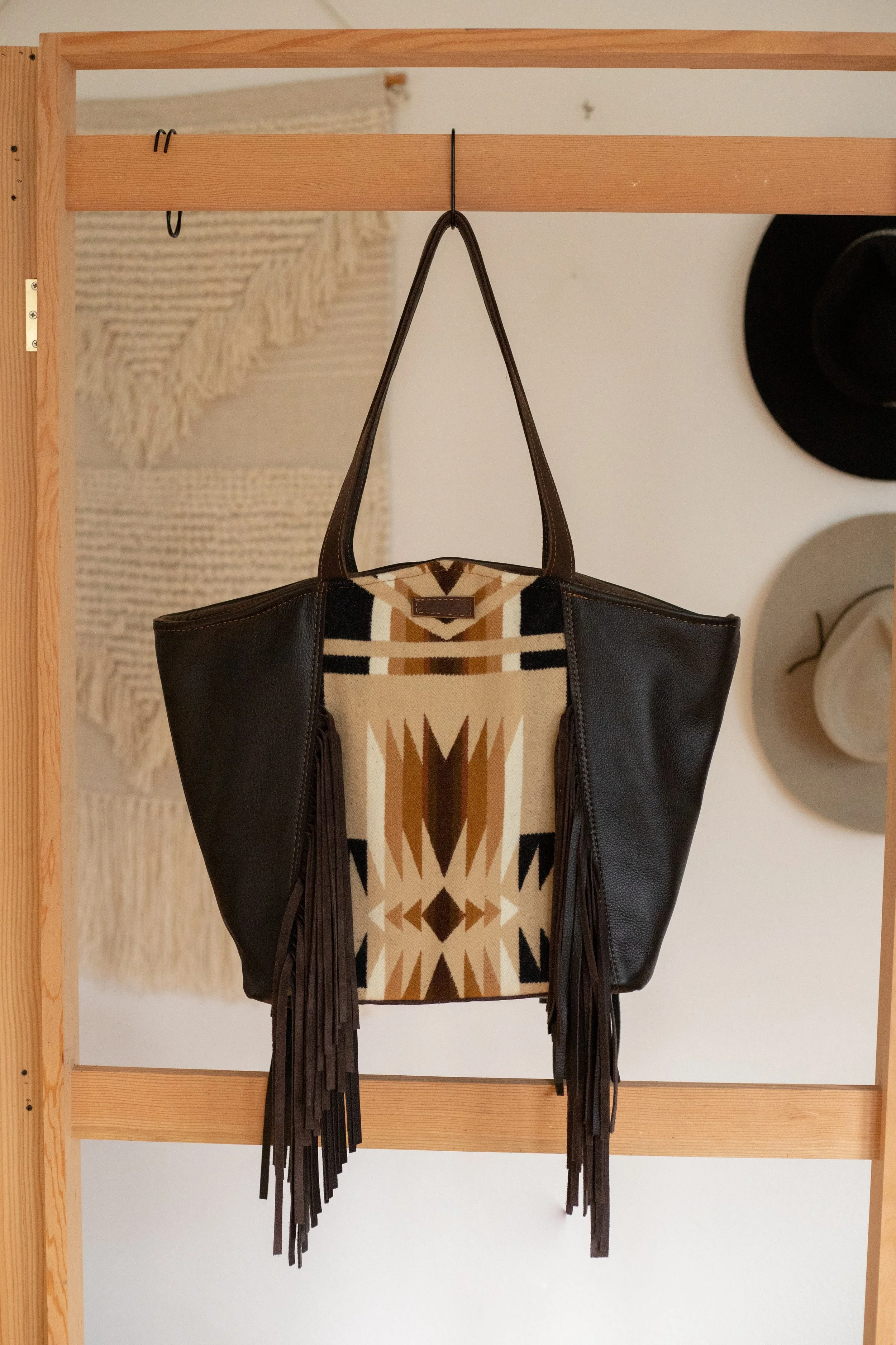 CUSTOM RESERVED LISTING - Katlyn -  Large Fringe Tote in Oxford Harding Pendleton Wool with Brown Leather