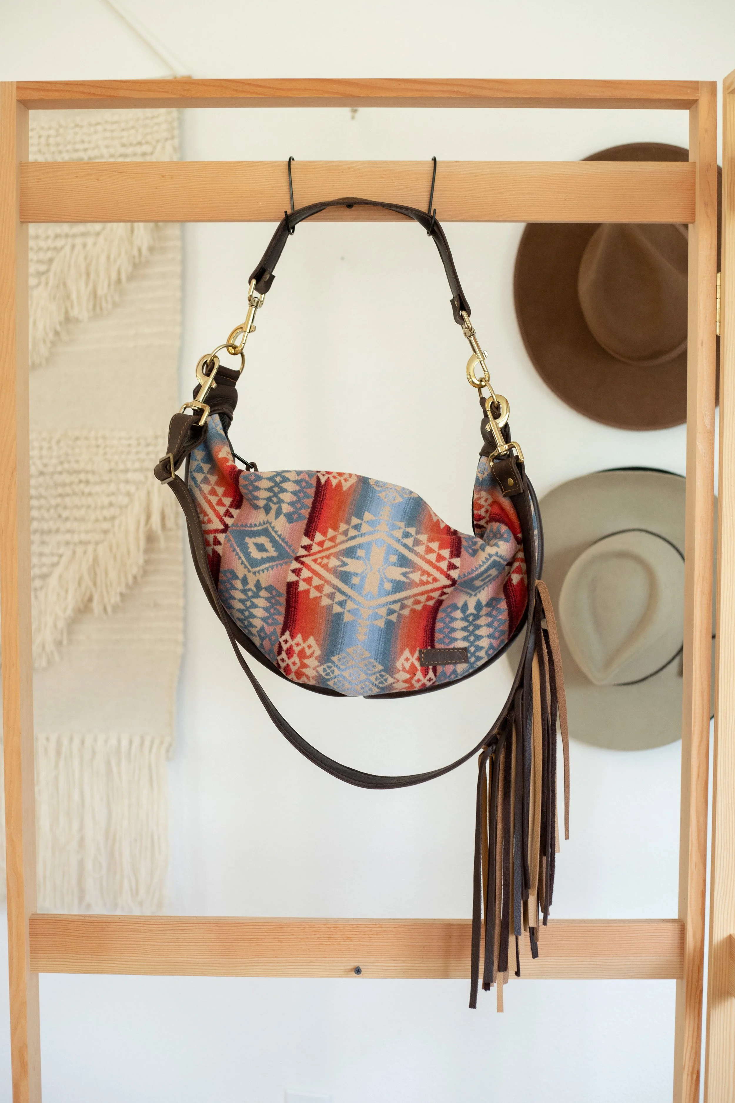 CUSTOM RESERVED BAG - Melanie  - XL Slouchy Sling Bag in Canyonland Pendleton Wool + Brown Leather