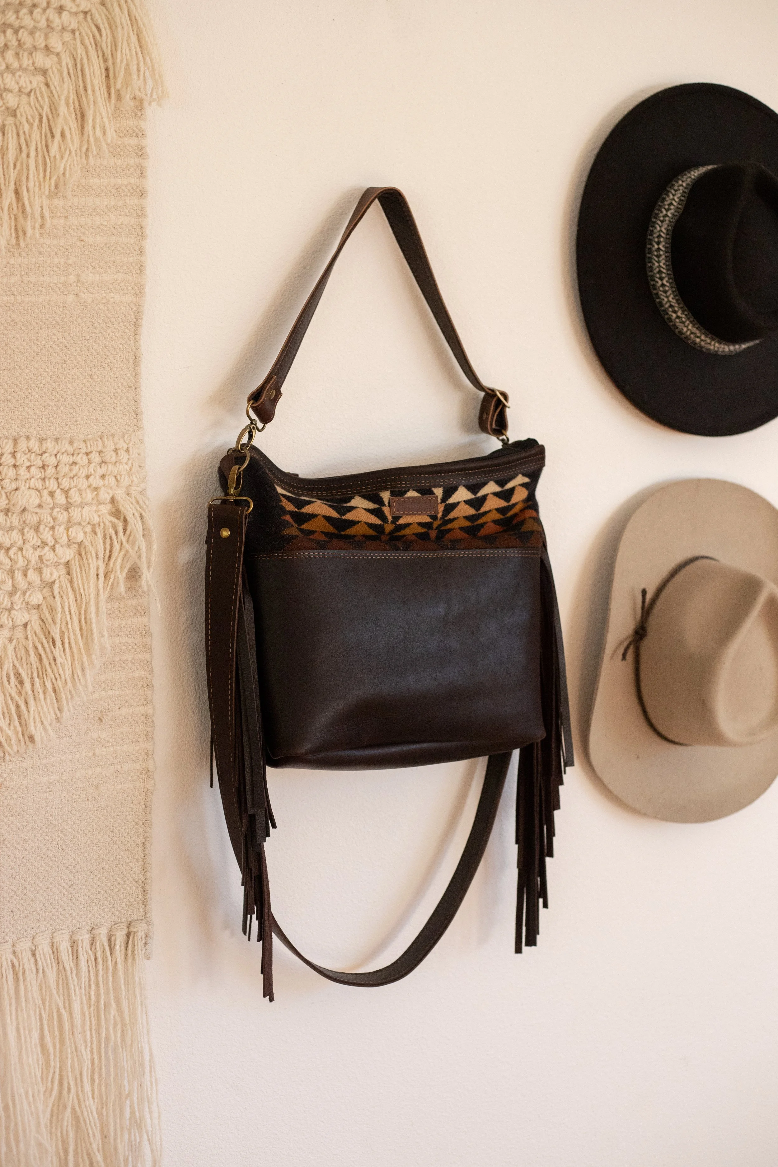 Reserved Custom Bag - Sbernal -  Leather Bottom Bag in Brown Leather with Oxford Harding Pendleton Wool