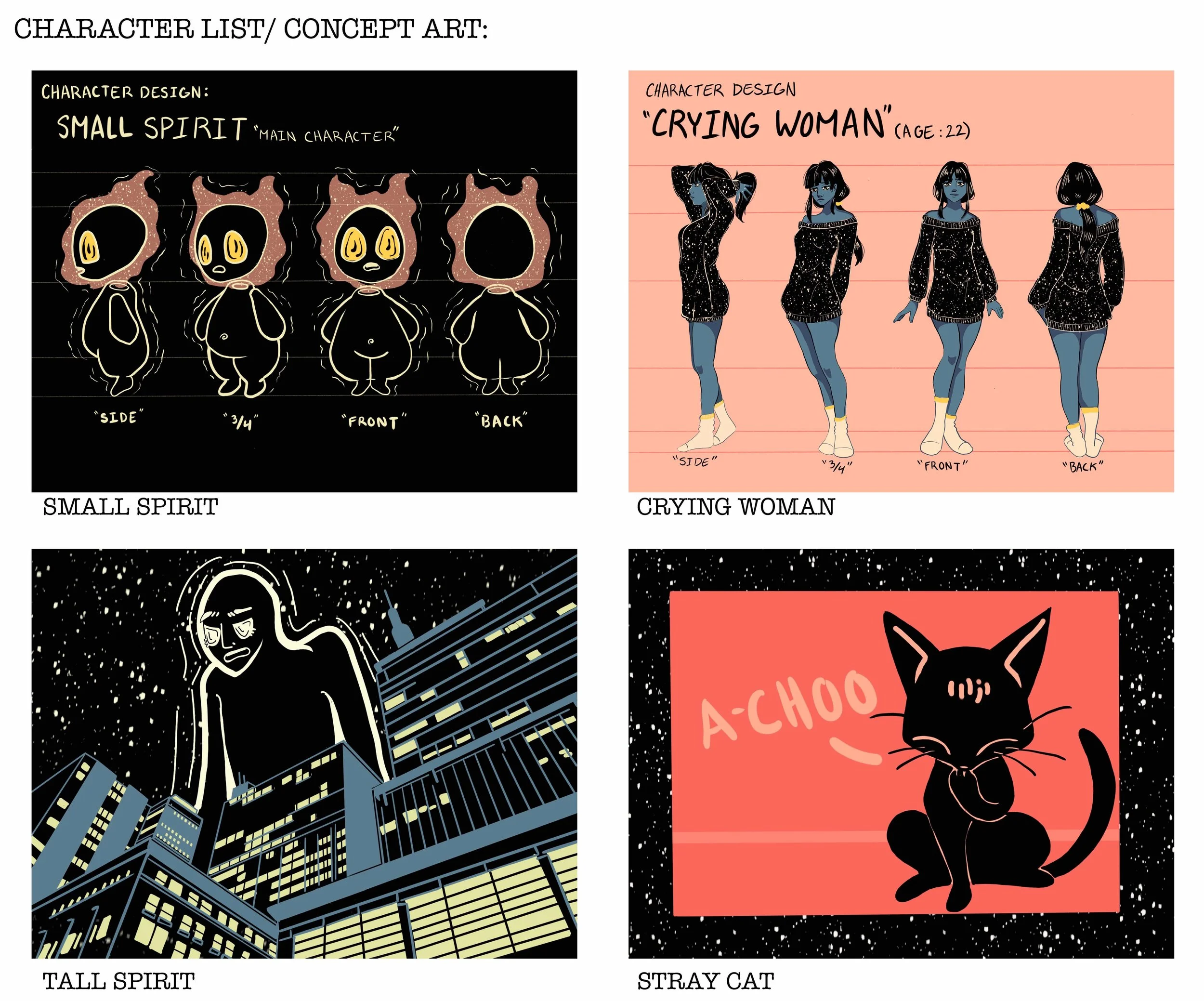 Animation Character Designs for Project "A Lonely Sneeze"