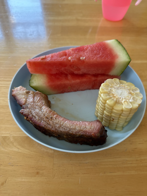 Pork rib, watermelon and corn on the cob
