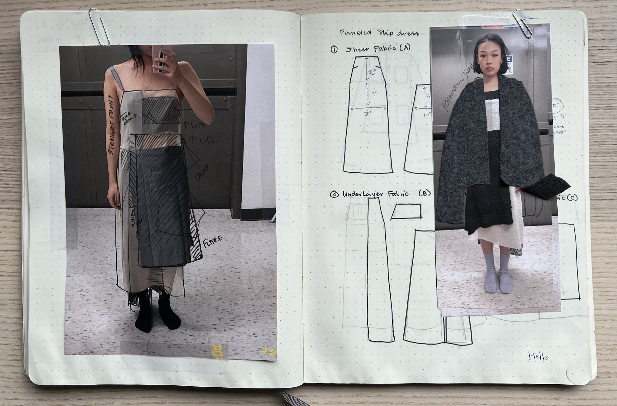 quilted jacket, deconstructed slip dress muslins