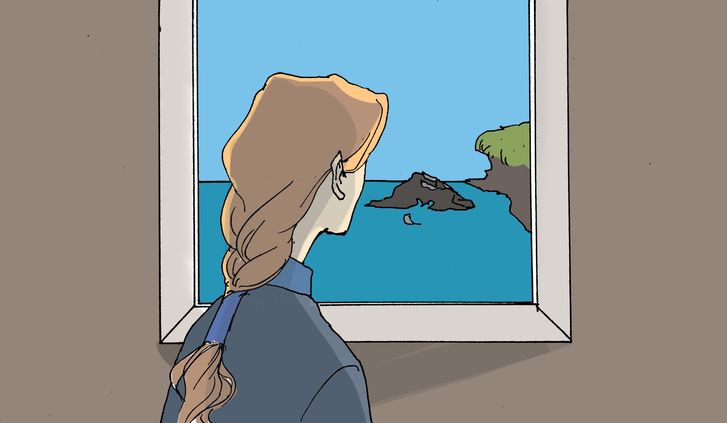 Selkies play in the ocean. Zoom out... A woman looks longingly out of a window.