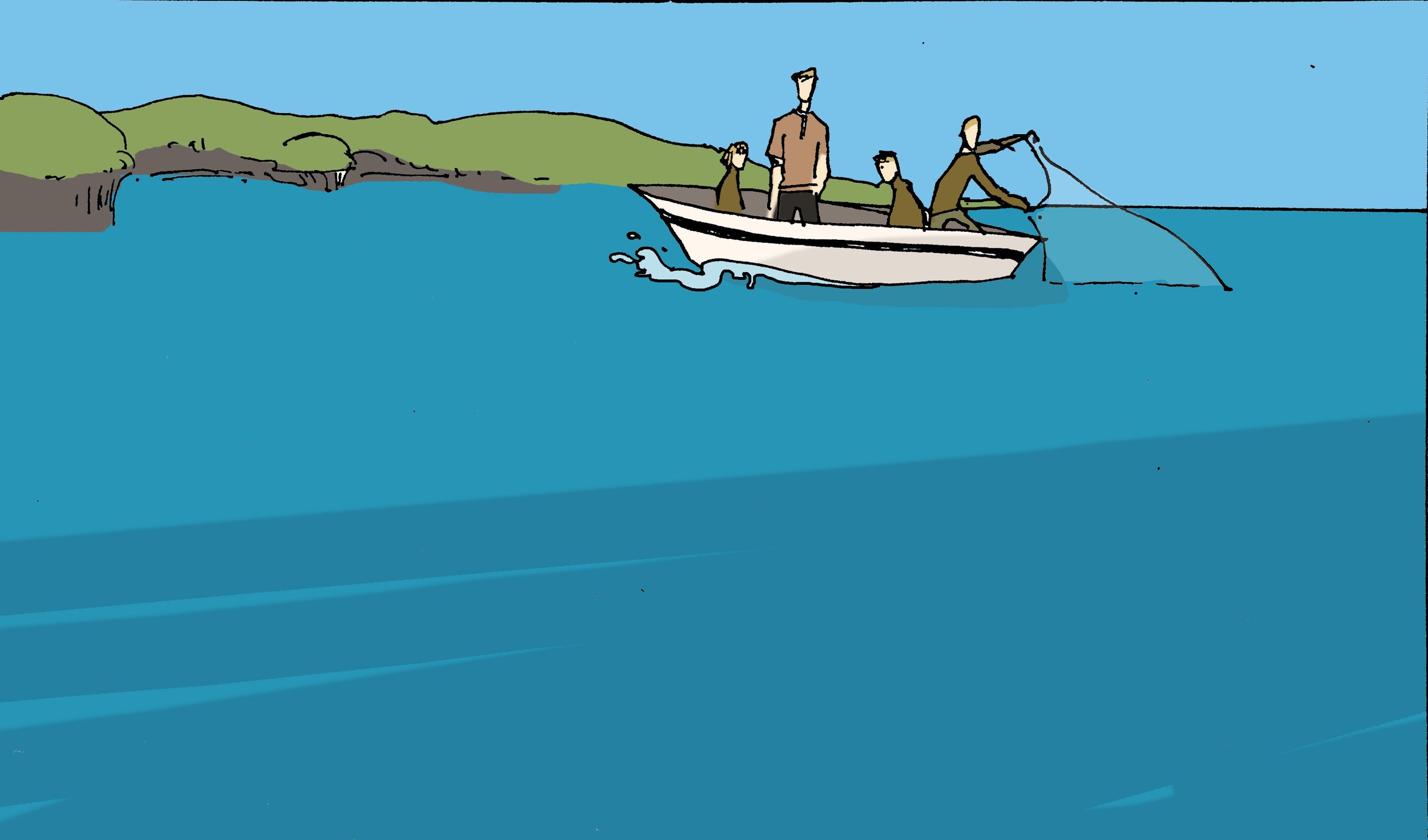 Later, POV of the female Selkie as she escapes to the wide ocean. She sees her husband on his fishing boat and hesitates only briefly. She is never seen again.
