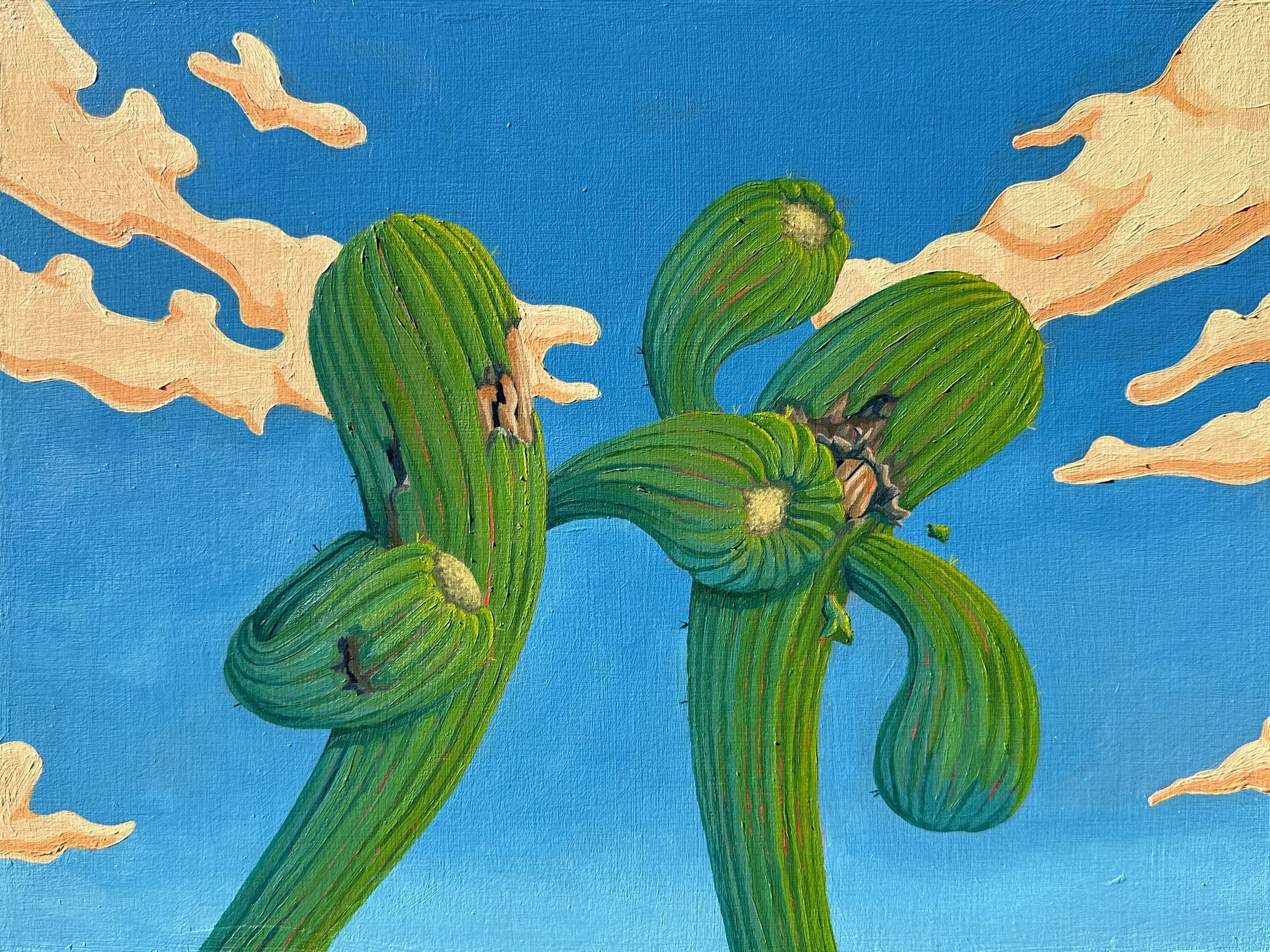 "Cactus Fight" acrylic on board 9"x12" 2026