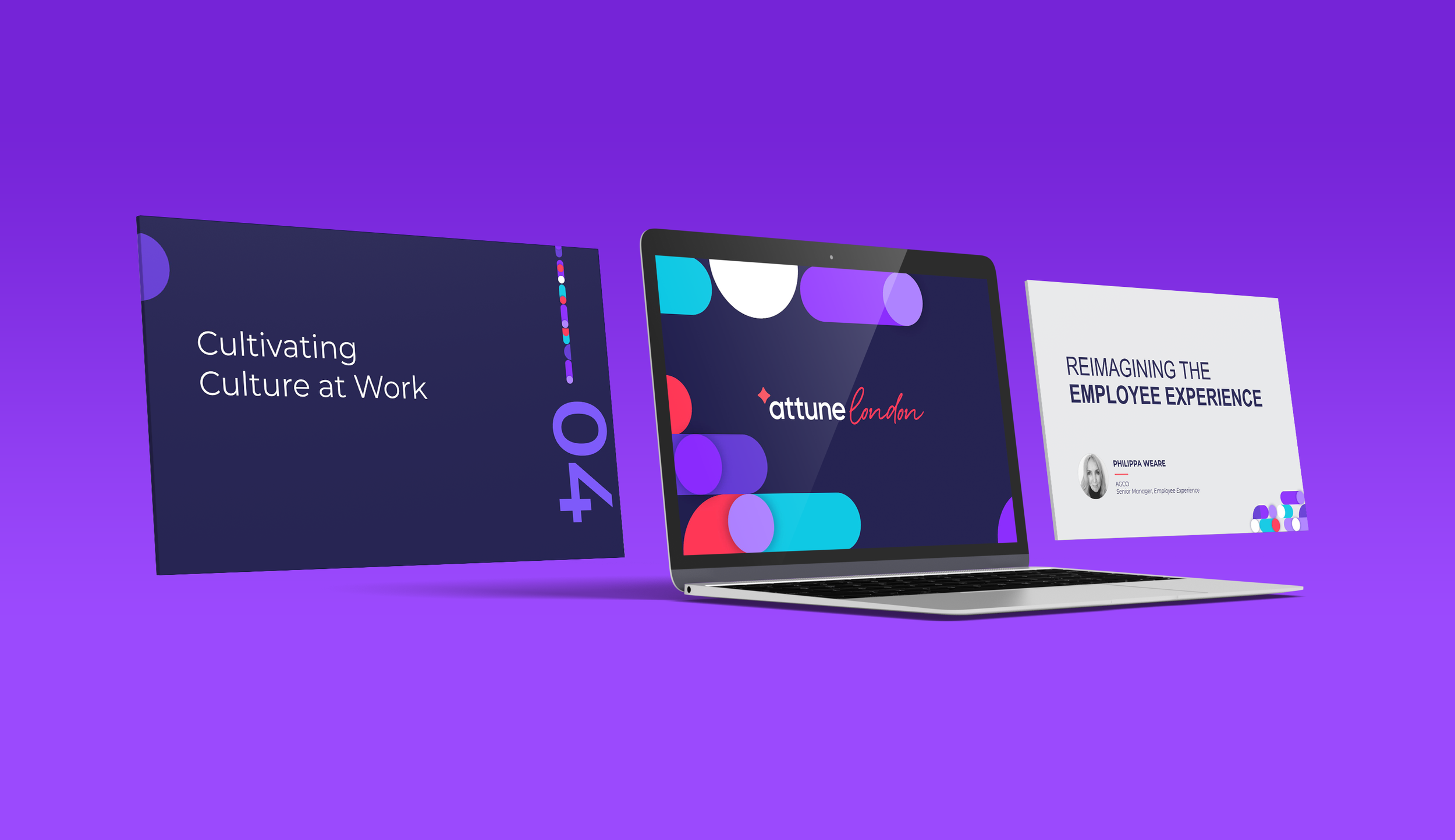  Attune London is an employee experience event for comms, HR, and tech leaders. Using the Attune brand developed in-house by  Firstup , I created presentation decks, wall clings, and posters for this UK event.  