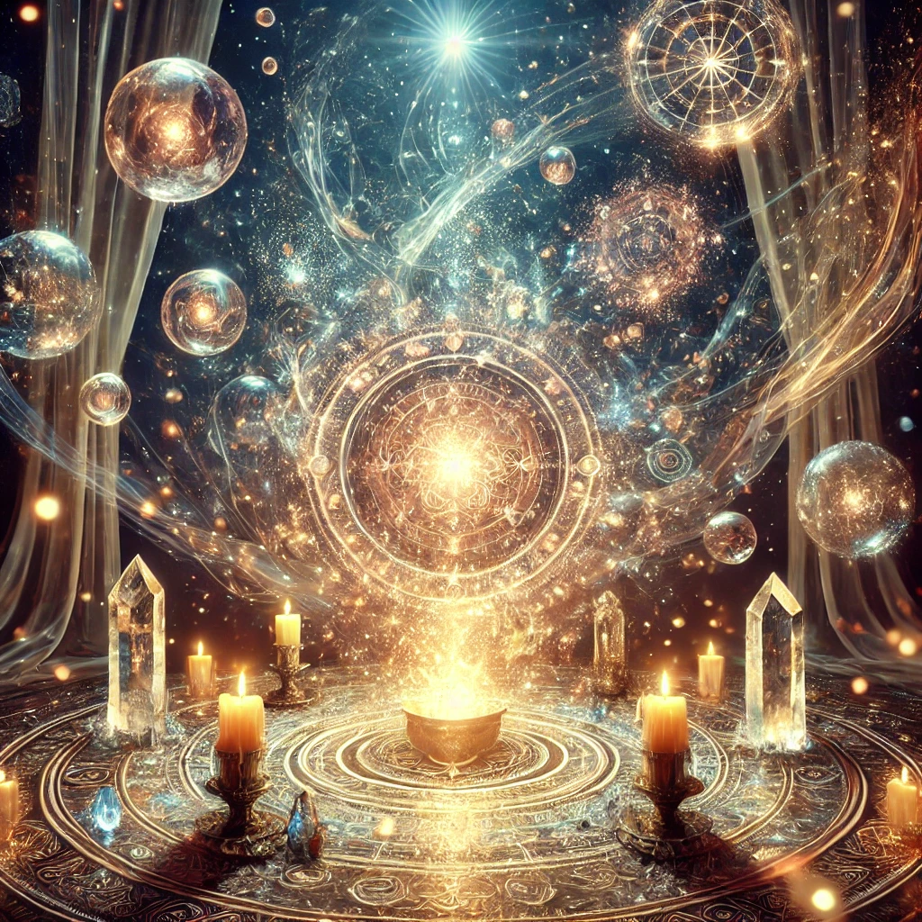 DALL·E 2024-12-14 22.25.40 - A highly mystical healing experience in a sacred, ethereal space. The scene features glowing orbs of light floating in the air, swirling translucent p.png