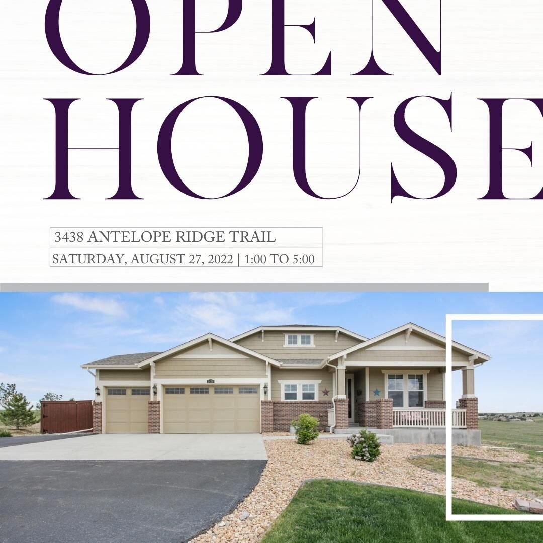 Open house at 3438 Antelope Ridge Trail on Saturday, August 27 from 1-5 pm. This immaculate ranch with a finished basement on five acres is beautiful. Simply beautiful. #luxuryrealestate #coloradorealestate #horses #horseproperty #denverrealtor #denv