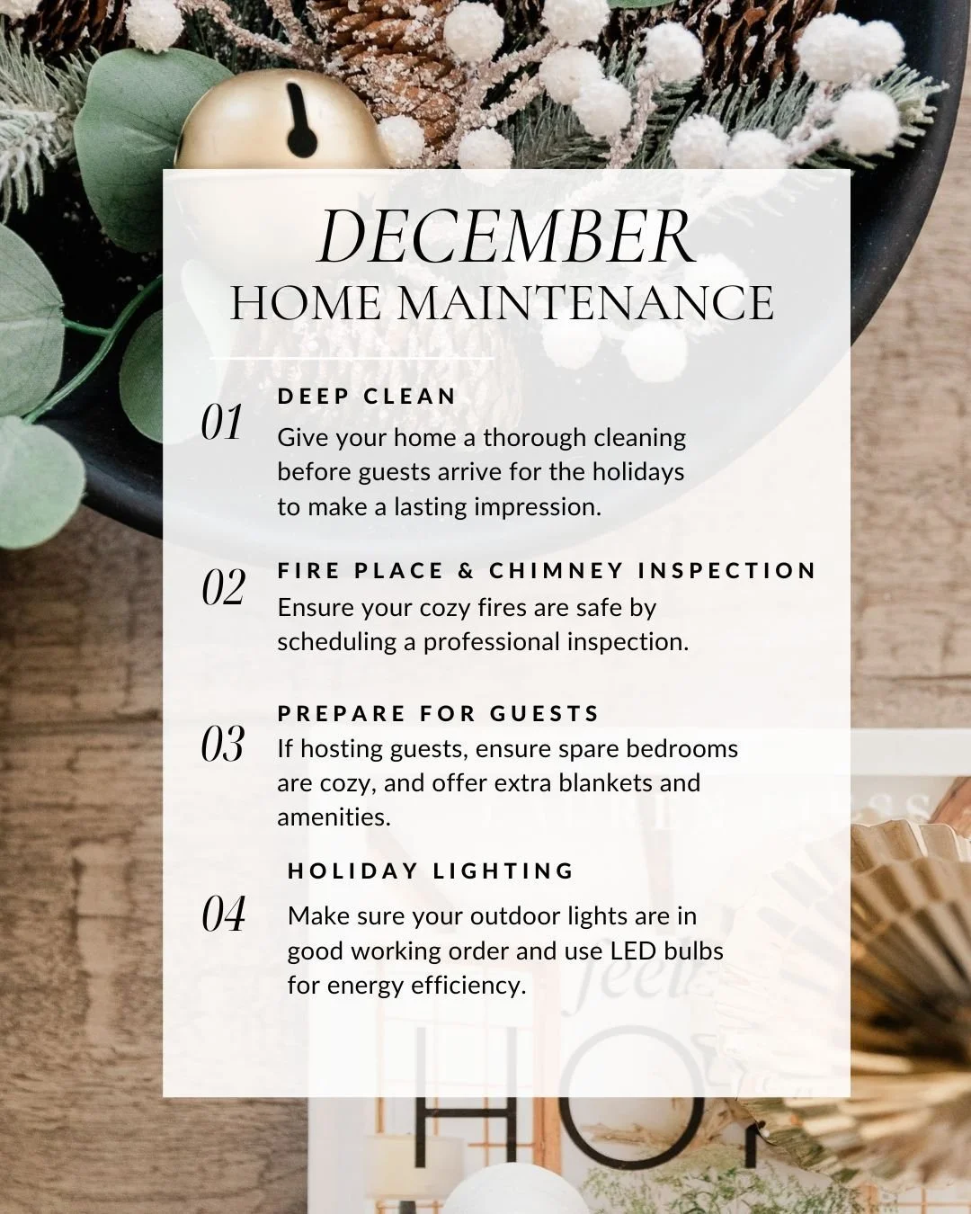 December Home Maintenance ideas and reminders from The Tucker Team. #thetuckerteamcolorado #realestate #colorado #realestatecolorado