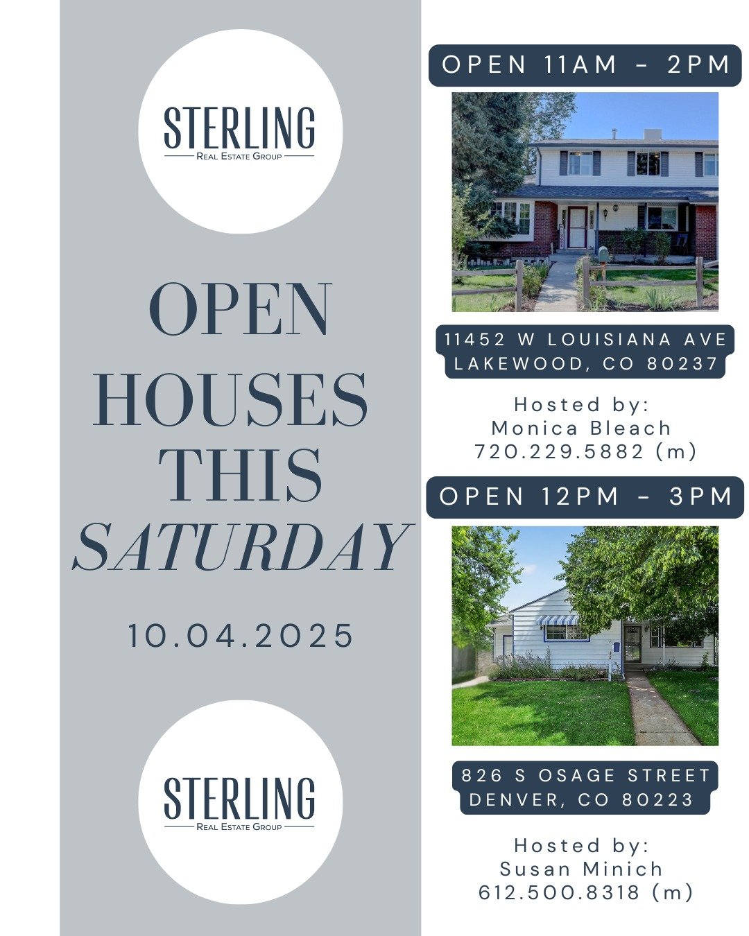 ✨🏡 Two gorgeous homes, two chances to find &ldquo;the one!&rdquo;

Join us this Saturday, October 4th for back-to-back OPEN HOUSES:

📍 11452 W Louisiana Ave, Lakewood &mdash; 11 AM &ndash; 2 PM
Hosted by Monica Bleach

📍 826 S Osage St, Denver &md