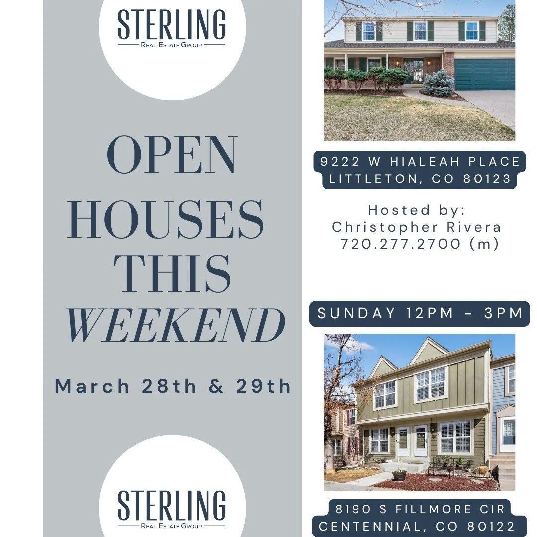 Open Houses This Weekend 🏡

Join us this Saturday &amp; Sunday to tour two beautiful homes in Littleton and Centennial &mdash; each offering its own unique charm, layout, and lifestyle.

✨ Whether you&rsquo;re just starting your search or narrowing 