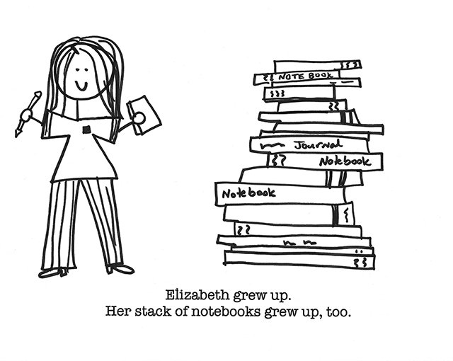 Elizabeth grew up. Her stack of notebooks grew up, too.