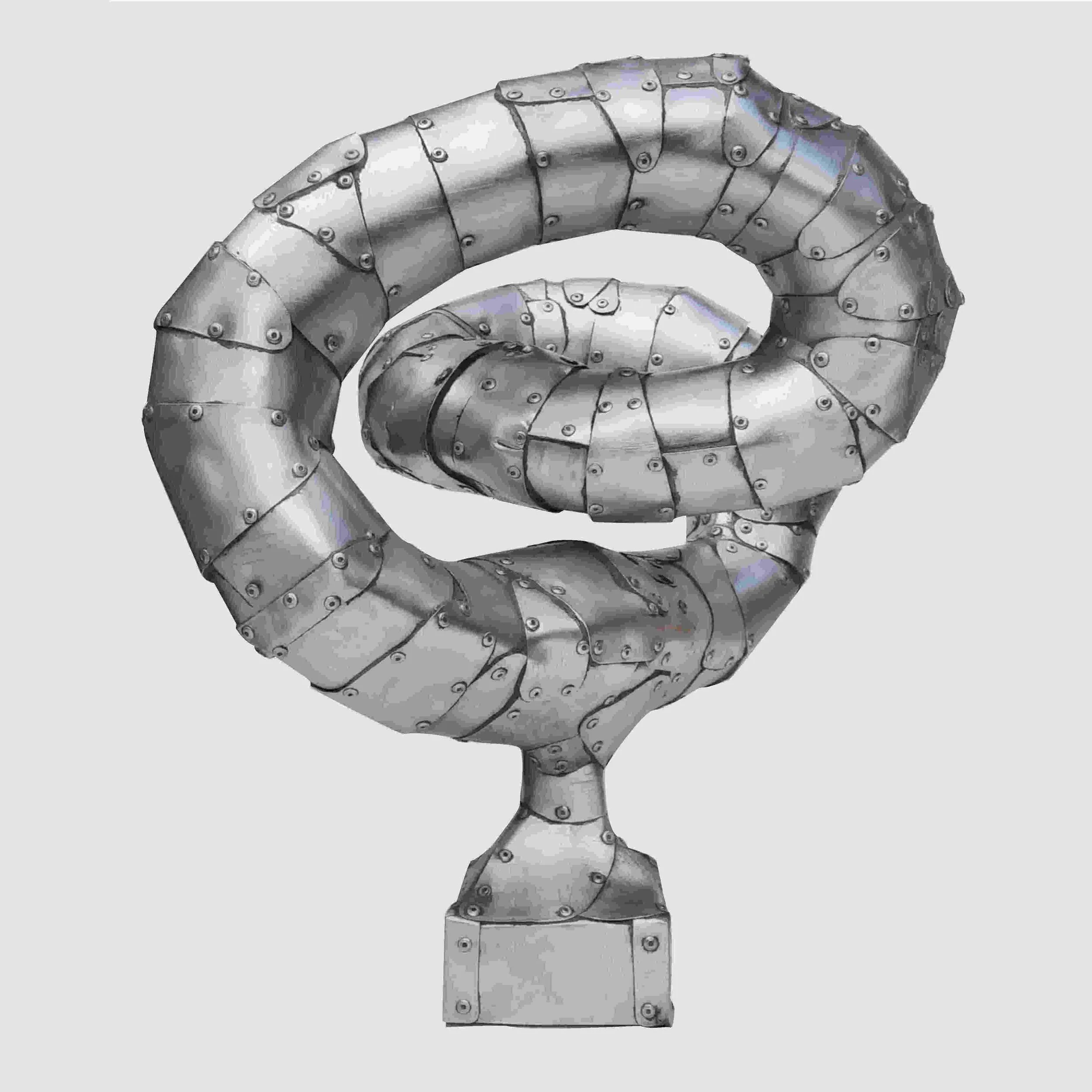 An aspect of a sculpture made of riveted aluminium by Stephen Bond entitled Resilience