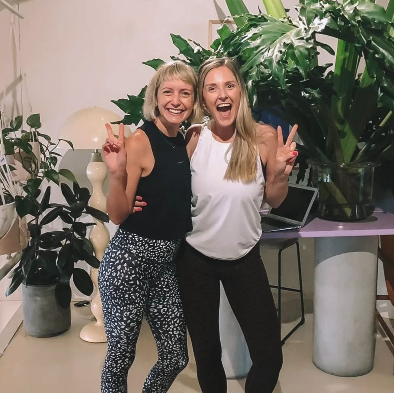 Kimmy Smith and Talia Williams inside Good Times Pilates in Melbourne after meeting in person for the first time.