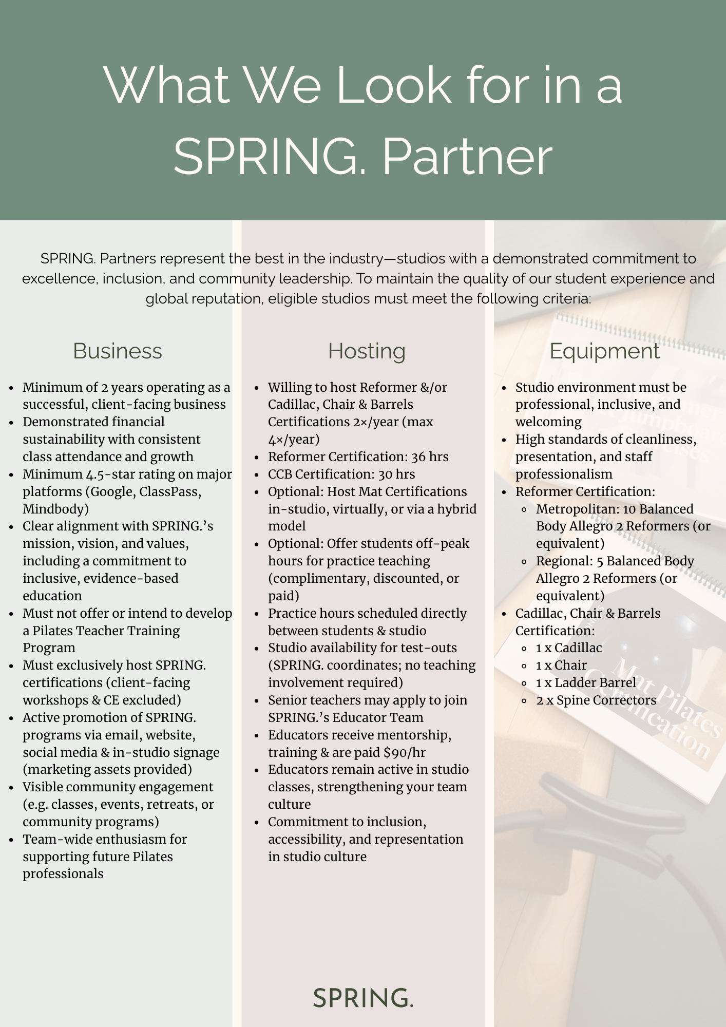 Spring Into Partnership Studio Partner Opportunity for Pilates Studios | SPRING