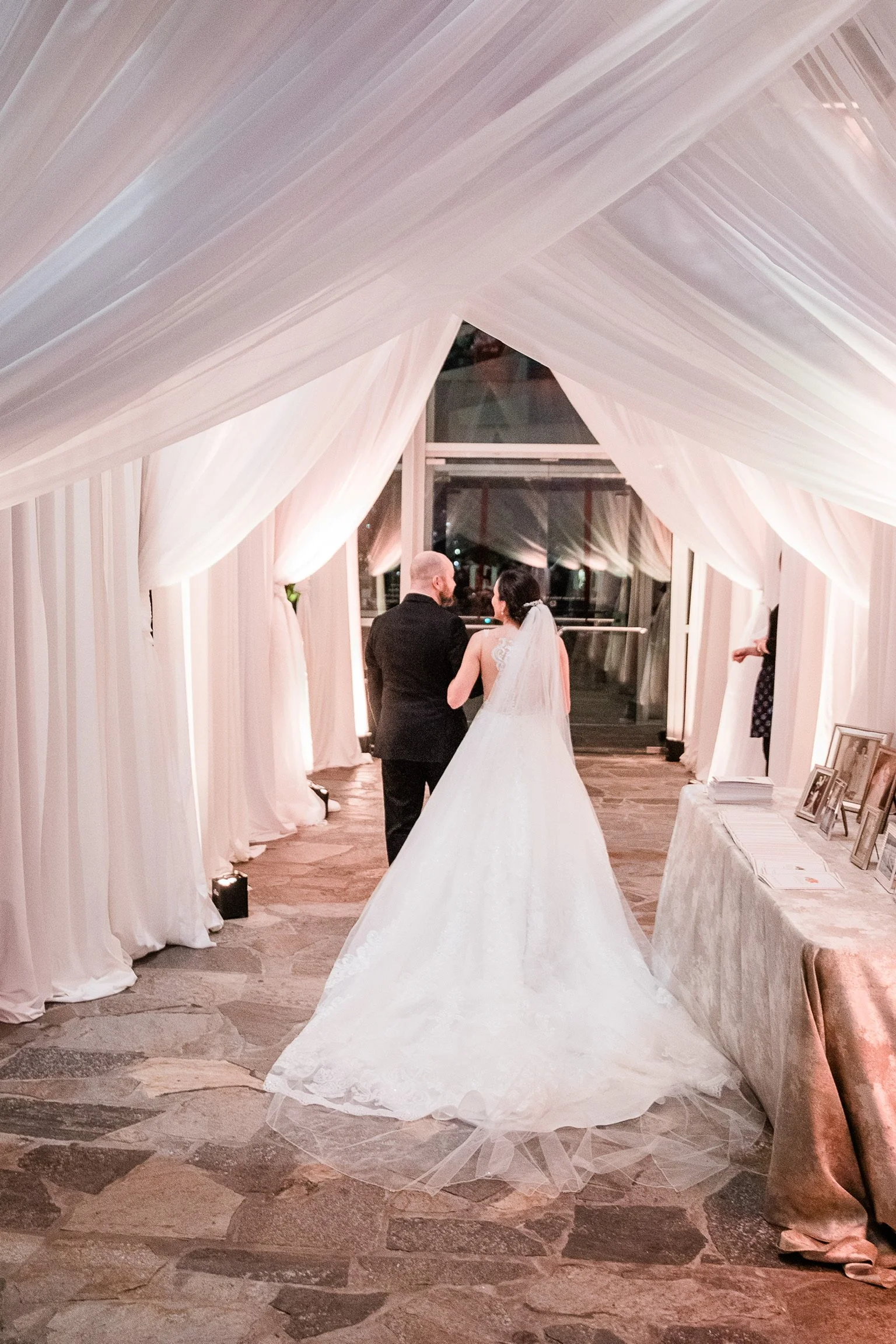 Wedding reception fabric draping in Chattanooga by Luma Designs