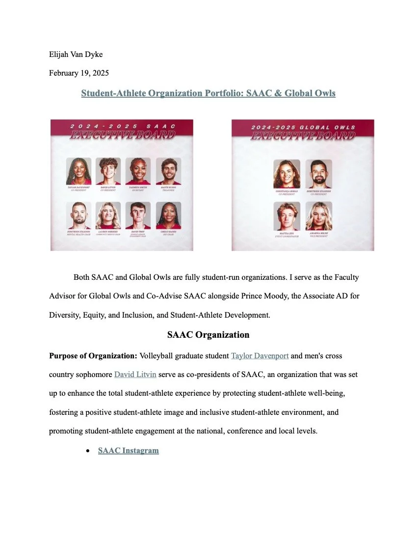 Student-Athlete Organization Portfolio 