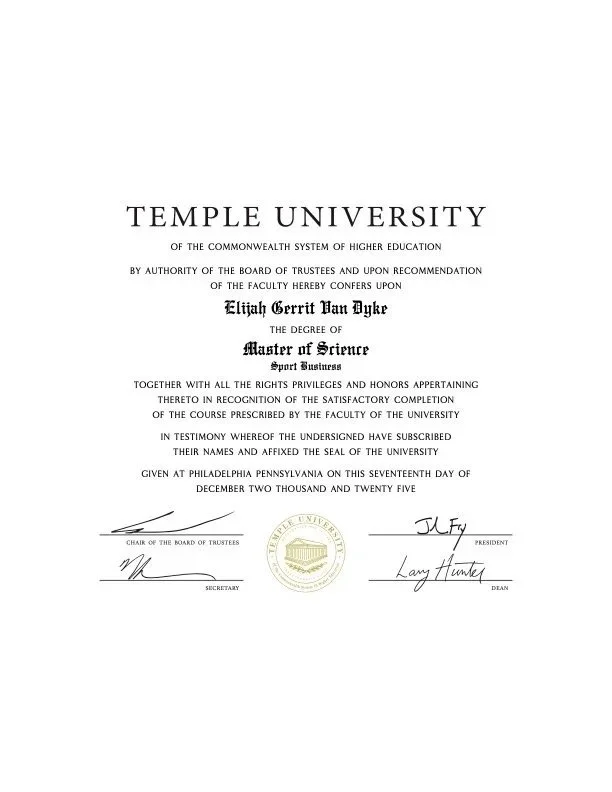 Temple University Master of Science Degree in Sport Business 