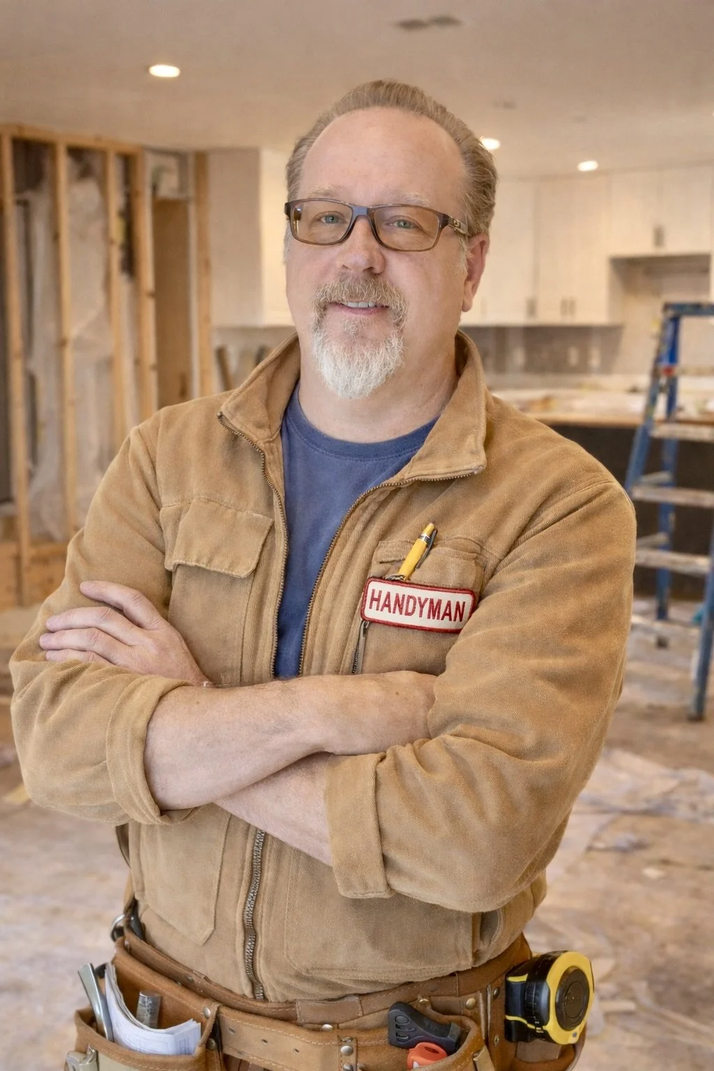 A man dressed as a wizard or magician with a dark cloak, holding a book, standing in a room with candles. An owl is perched on his shoulder.