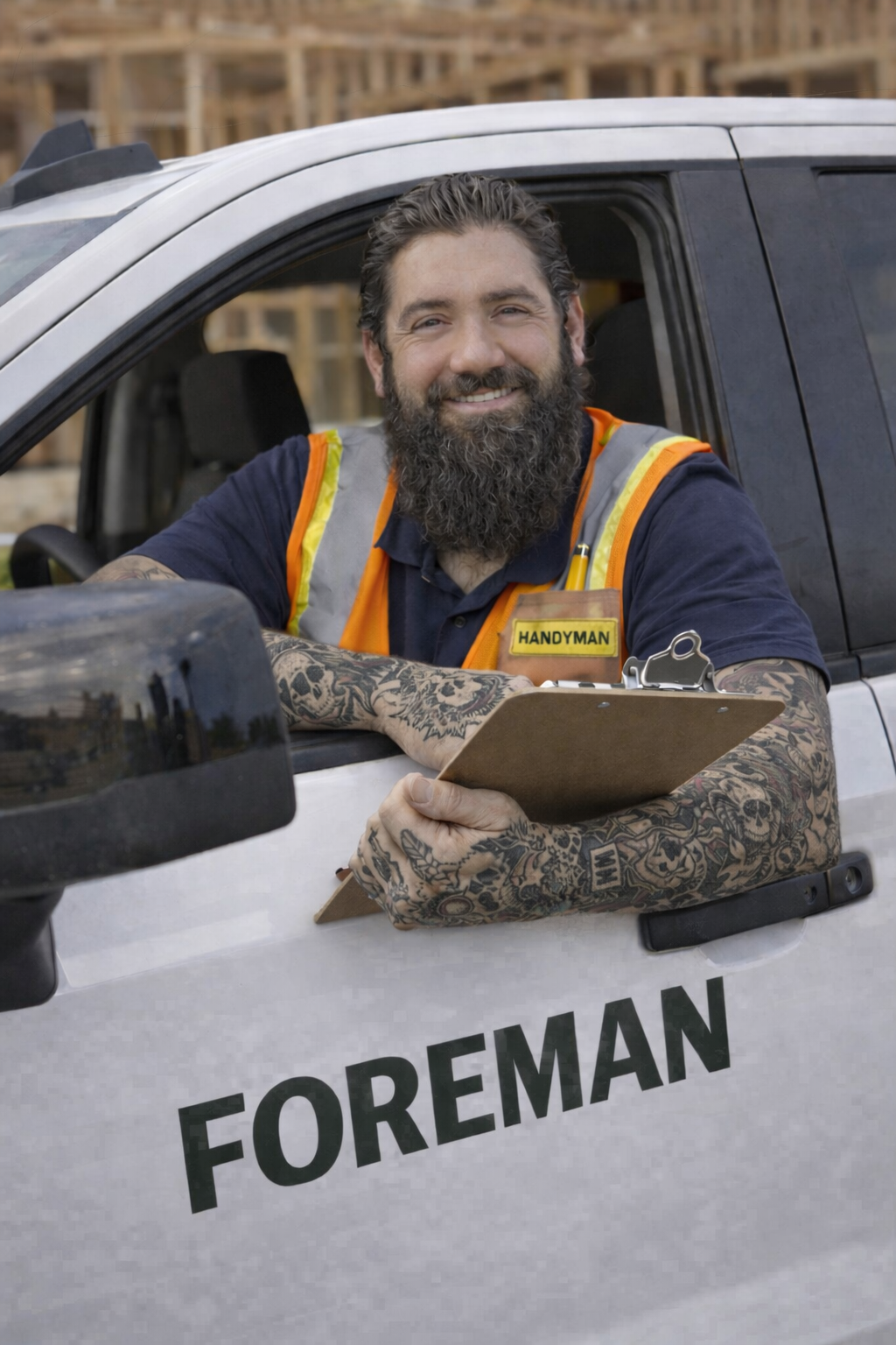 A man with brown hair and a full beard, wearing a light gray collared shirt, looking to the side with a serious expression.