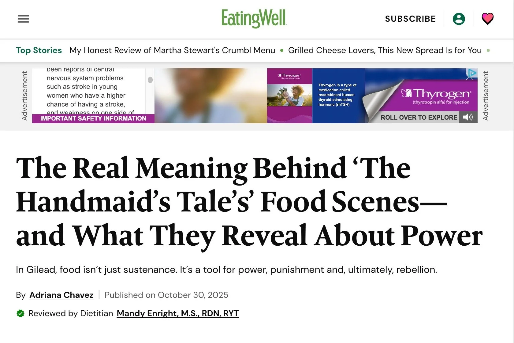 Power, control, and rebellion &mdash; all served on the same plate. Sound familiar? 

As a human being, Certified Eating Disorder Specialist, and psychologist, The Handmaid&rsquo;s Tale hit a little too close to home for me to watch. 

I&rsquo;m deep