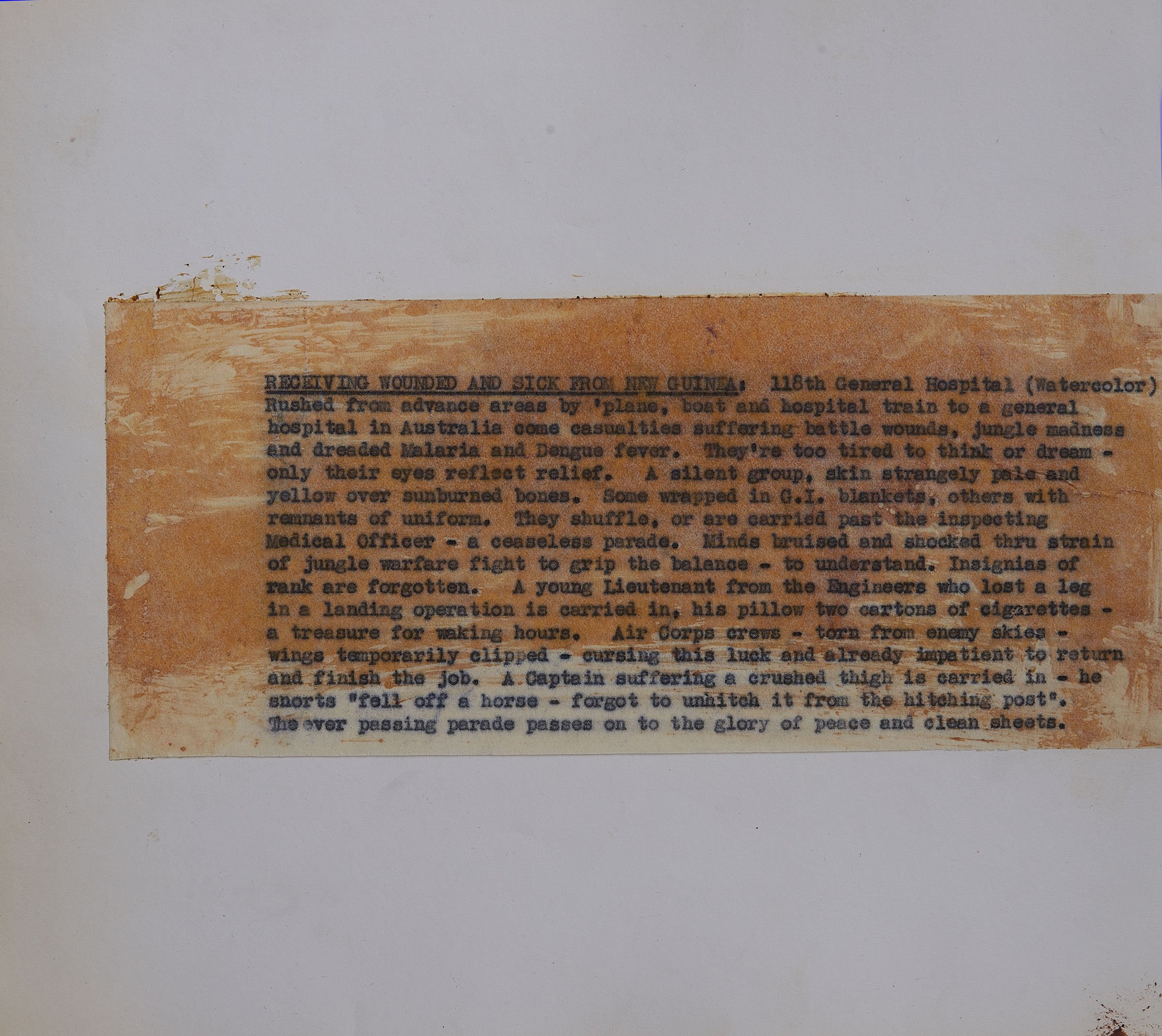 Back  Side - Receiving the sick and wounded from New Guinea – 118 General Hospital 