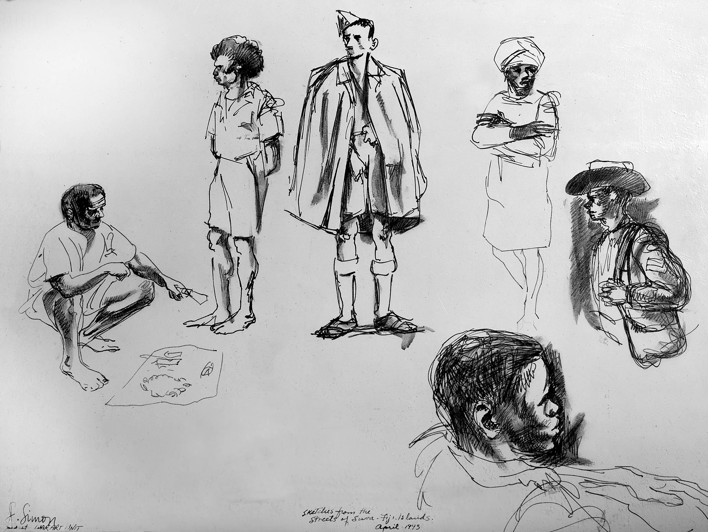Sketches from  the Street of SUVA Fiji Islands April 1943